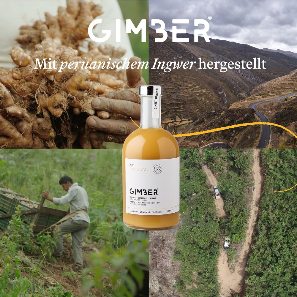 Gimber BIO Ingwerkonzentrat, 100% natürlich & vegan, Premium Ingwer essenz | N°1 3x500 ml Original | Biologisches Ingwerkonzentrat, alkoholfreie Ingweressenz mit Zitronenthymian, veganes Konzentrat
