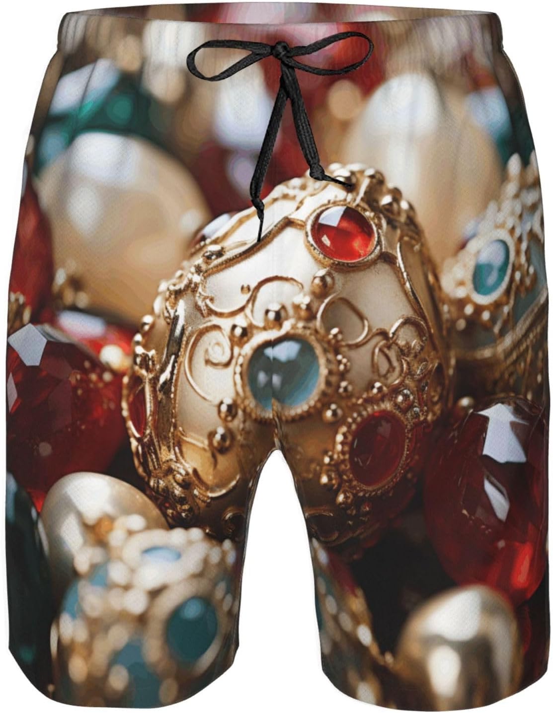 Merry Christmas Ball Print Mens Casual Shorts Drawstring Summer Beach Stretch Shorts Novelty Swimtrunks White