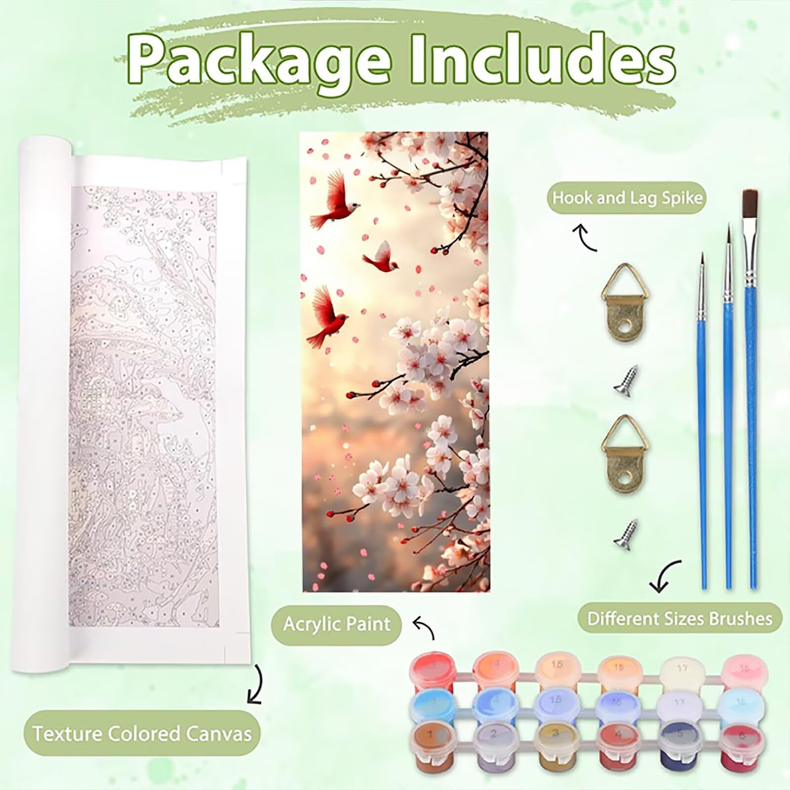 Malen Nach Zahlen 50x150cm Leinwand Kirschblüte Malen Nach Zahlen Erwachsene mit Ohne Rahmen, DIY Kreativ Set für Erwachsene mit Pinseln und Acrylfarbe, Zimmer Deko Vogel Landschaft Geschenk, P0M-479