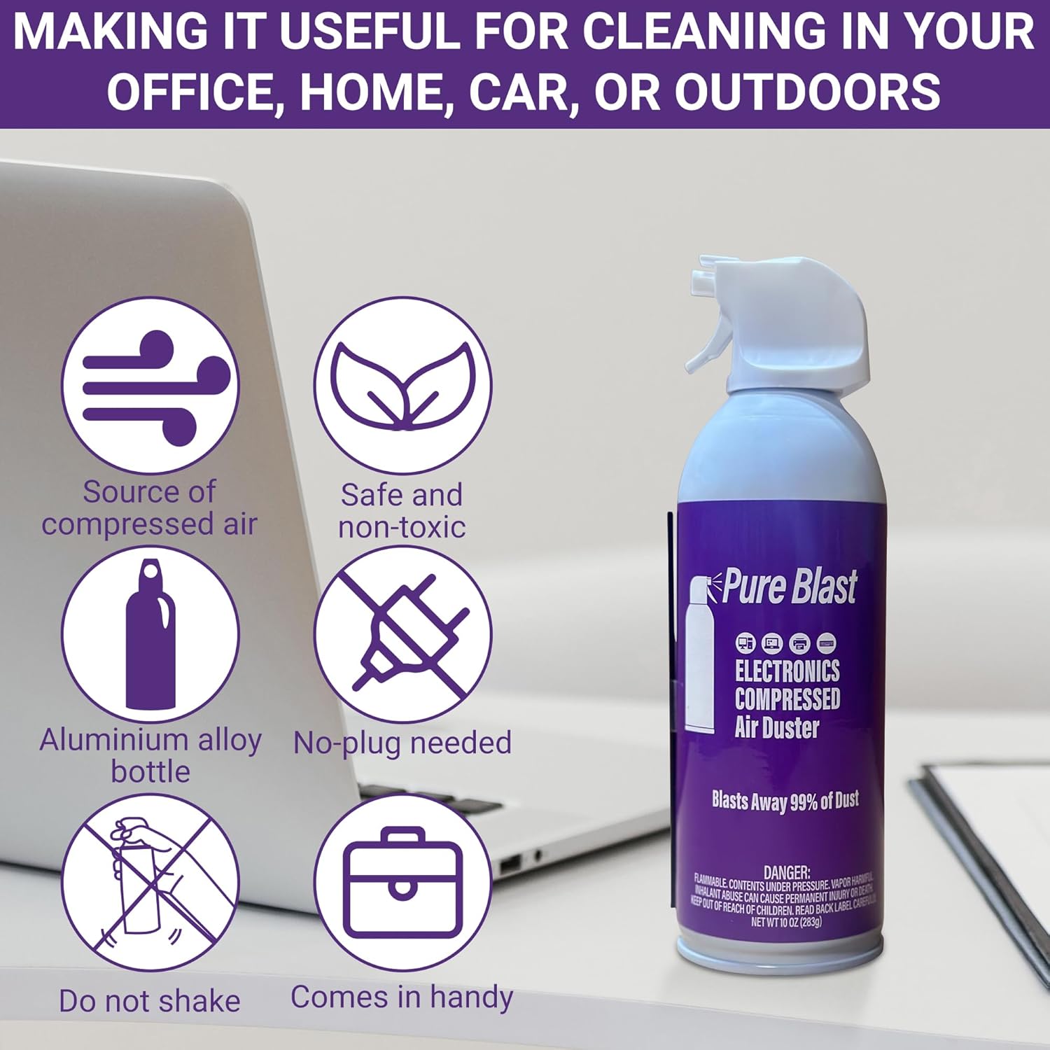 Pure Blast 10oz Compressed Air Duster Can - 6 Pack for Powerful Electronics Cleaning