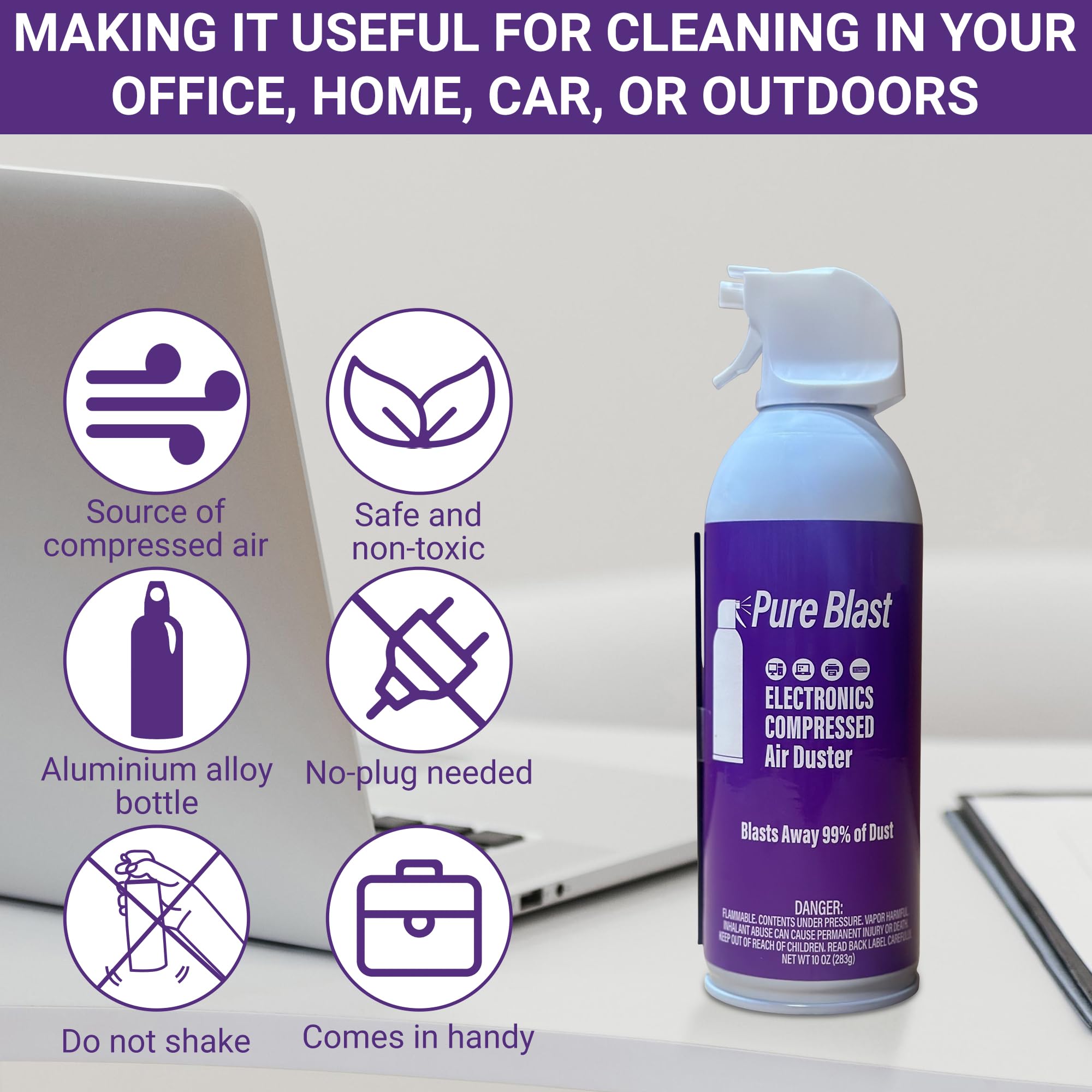 Tharos Distribution Pure Blast 10oz Compressed Air Duster Can - 2 Pack for Powerful Electronics Cleaning