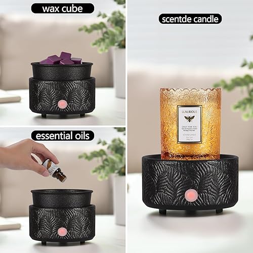 Miniatura 9 de copinpin Calentador de cera para derretimiento, calentador de cera de cerámica para velas perfumadas, quemador de aceite 3 en 1, calentador de cera