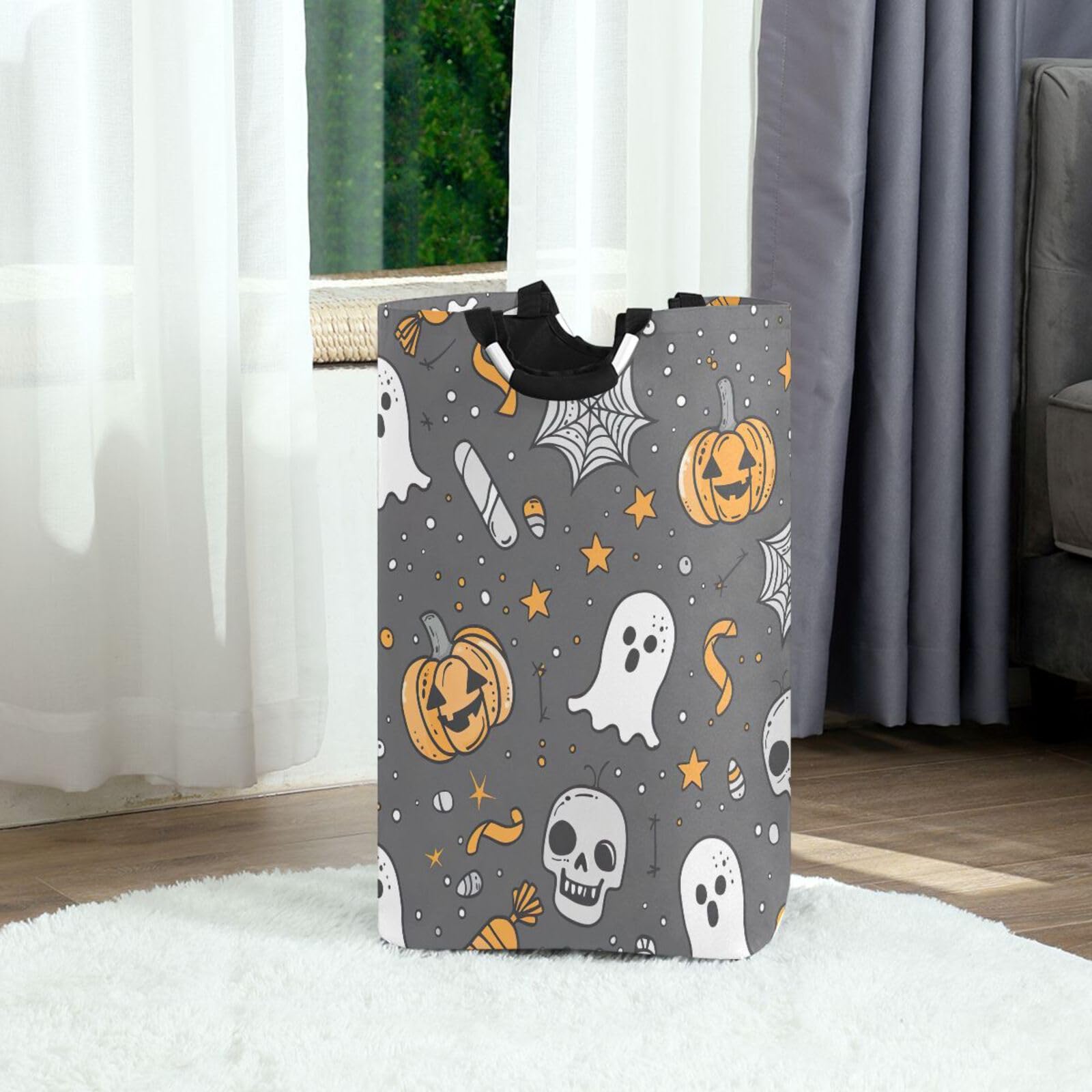 Jihqo Laundry Hamper Basket Halloween Pumpkins Collapsible Nursery Storage Bin Waterproof Clothing Baskets for Home Bedroom Bathroom Washing Room