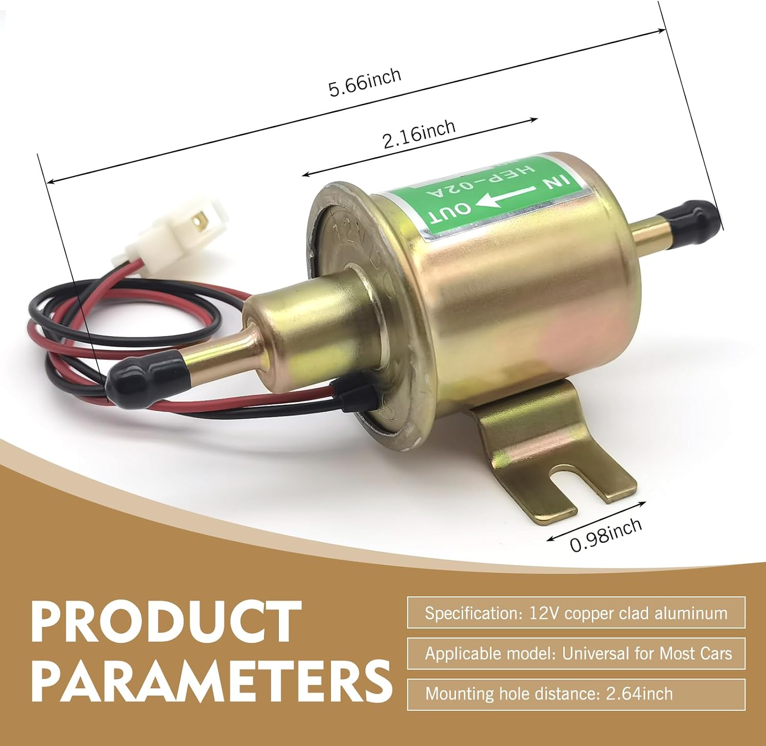 HEP-02A 12V Electric Fuel Pump, 3psi-5psi (mpa) Heavy Duty Low Pressure Delivery Plunger Type Fuel Supply Pump, Engine Fuel Supply System Accessory, Universal Fit for Most Vehicles (Gold) image 2
