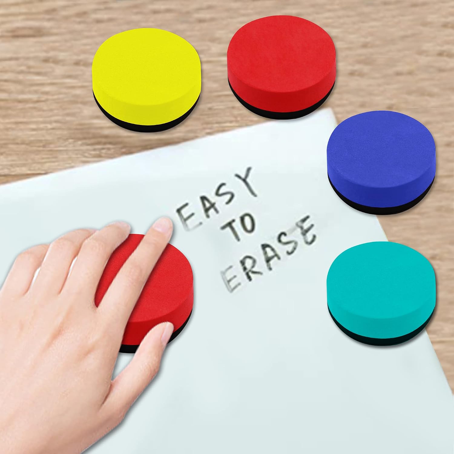 OFFICDO Dry Erase Erasers, 48 Pack Mini Magnetic Whiteboard Erasers Dry Erasers Chalkboard Erasers for Kids, Student, Classroom, Teacher Supplies, Home and Office (4-Color, 2 x 2 x 0.79 Inch)