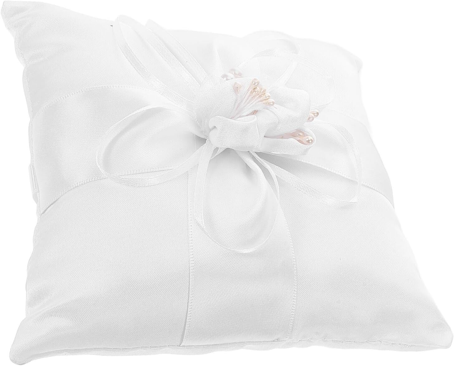 Wedding Ring Pillow Bowknot Ring Cushion White Satin Bearer Pillow for Wedding Ceremony Party Supplies