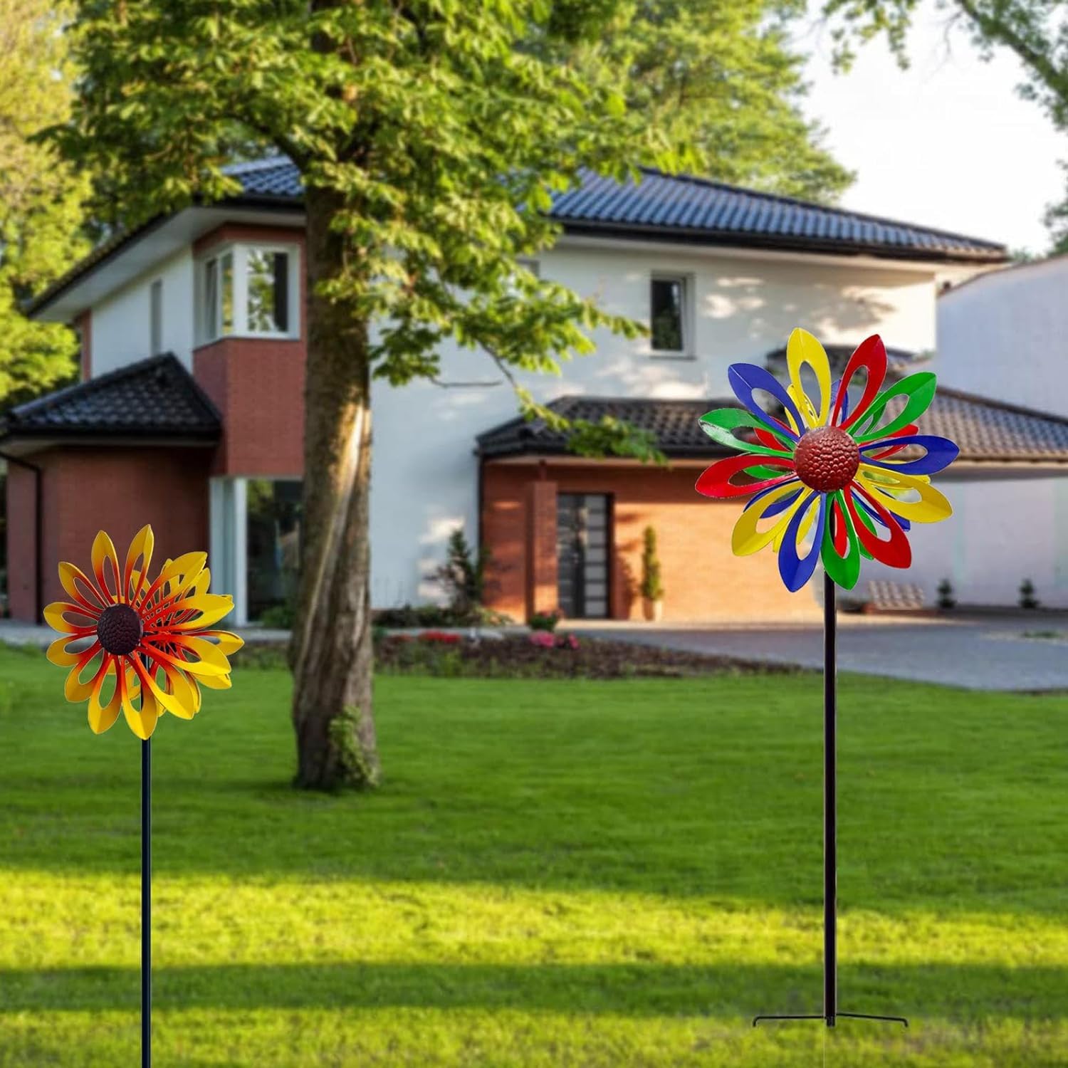 ppARK Girasole Windmil di Piccole Dimensioni, Girandole a Vento in Metallo, stabili, per Esterni, sculture a Vento, acchiappavento da Giardino, per la Decorazione del Giardino