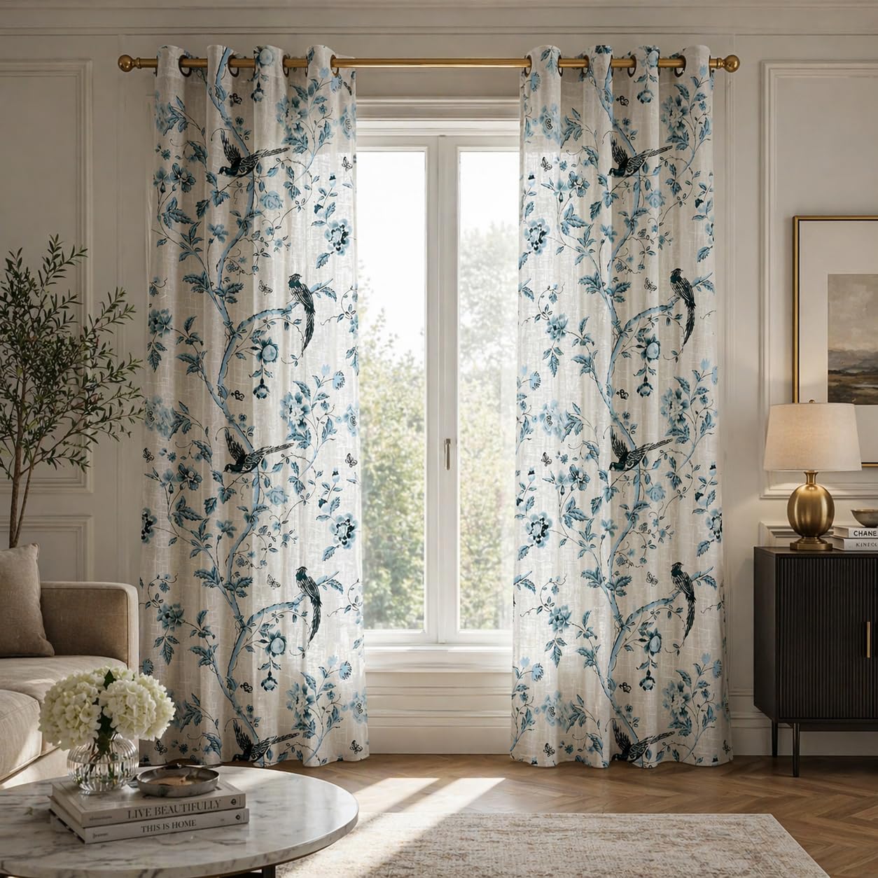 Indigo Bird Curtains - Room Darkening Panels -1