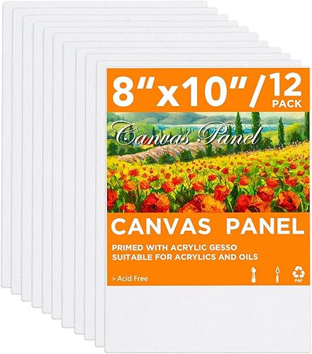 CONDA Paneles de lona para artistas de 8 x 10 pulgadas paquete de 12 imprimados 100 algodón tablero de lona sin ácidos de calidad de artista para