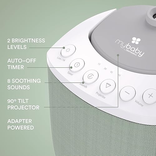 Miniatura 6 de MyBaby SoundSpa Lullaby - Proyector y máquina de sonido 2 en 1 con 8 sonidos relajantes, volumen ajustable, proyector de luz nocturna giratoria con