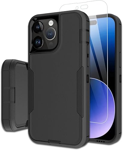 Dahkoiz Funda para iPhone 15 Pro Max y protector de pantalla de vidrio, cubierta de puerto a prueba de polvo, protección de goma antideslizante