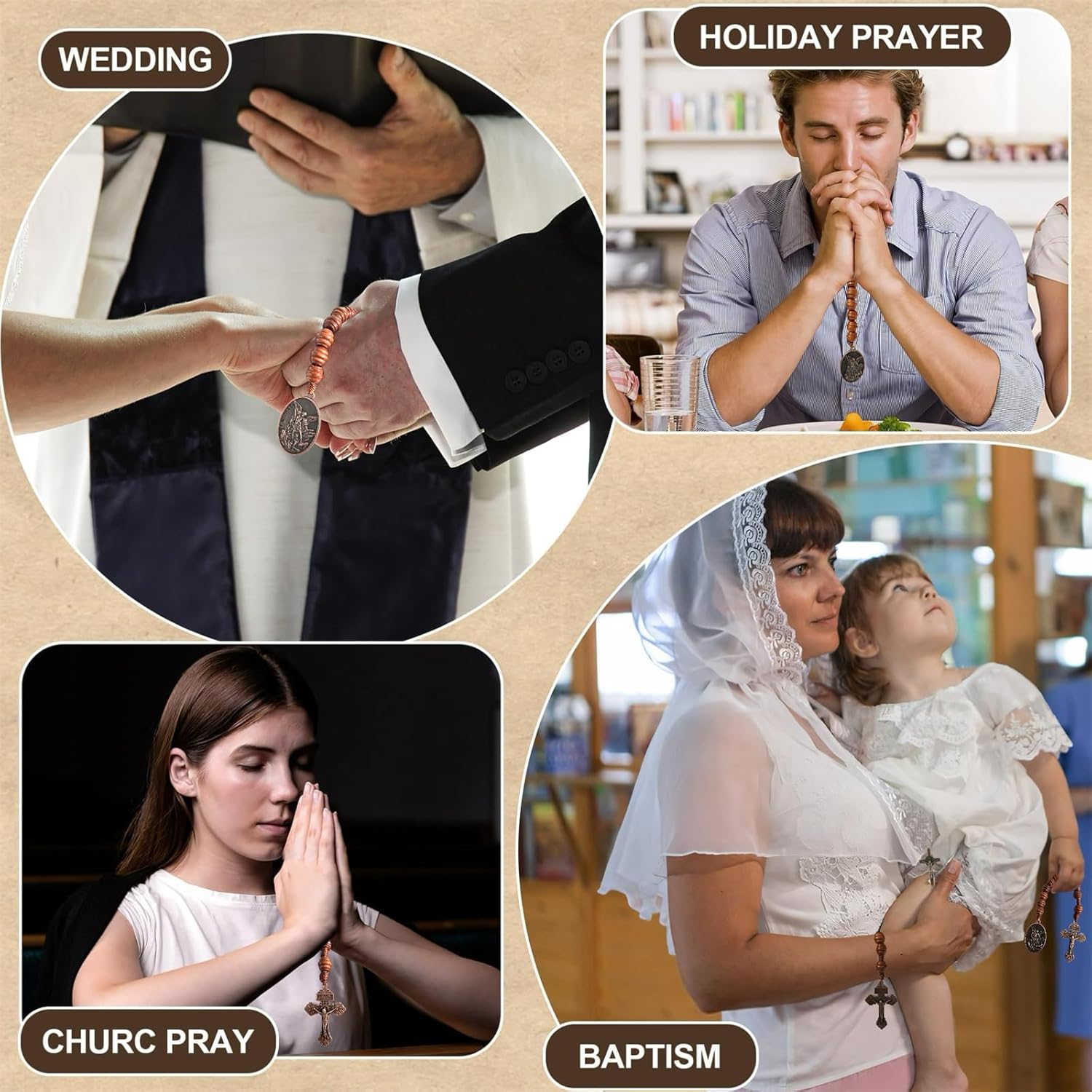 Bovemee Saint Benedict Medal Prayer Pocket Rosary Catholic Brown Wood Beads with Medalla de san benitol and Crucifix, 9 Inch - Image 5