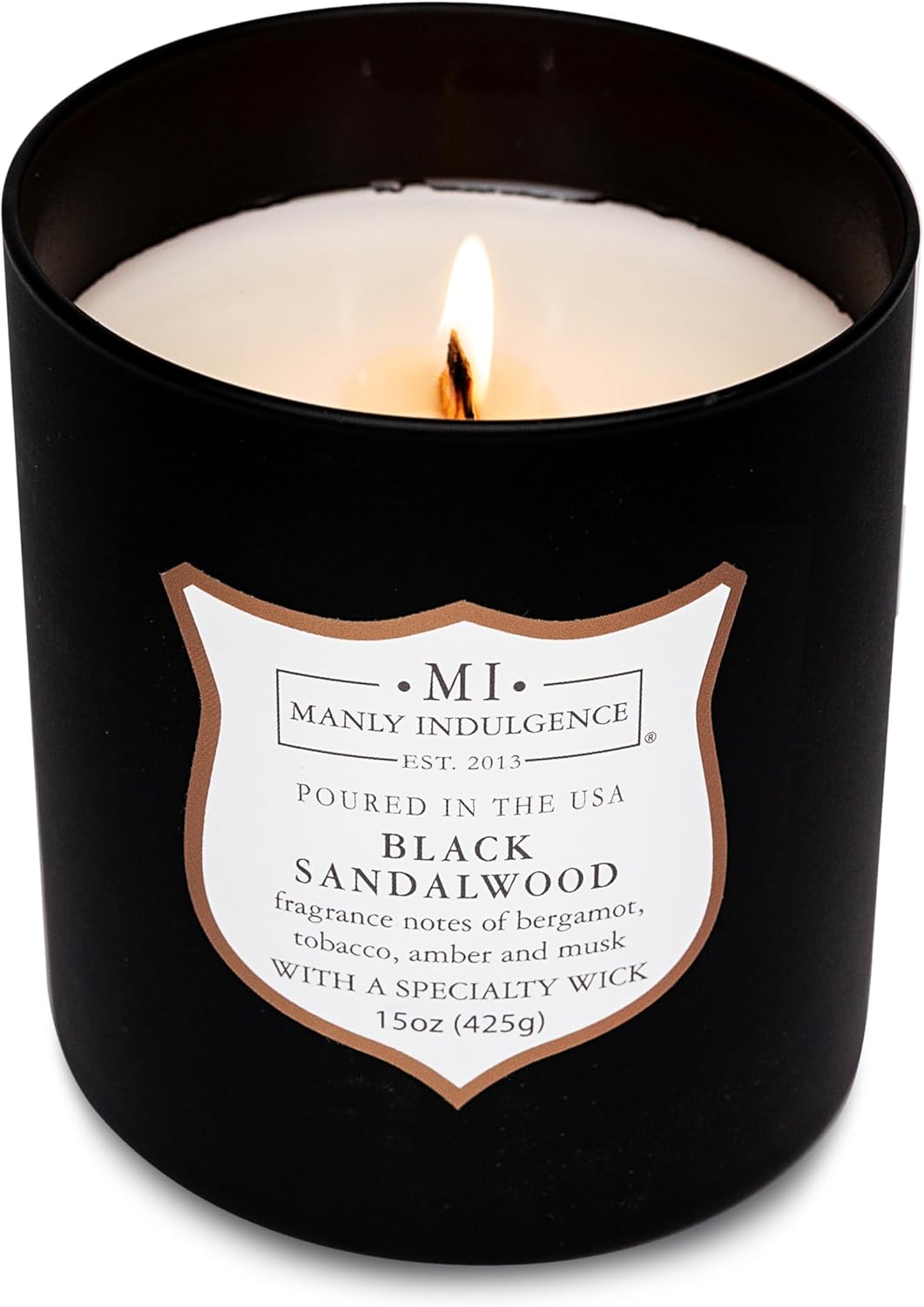 Manly Indulgence Black Sandalwood Scented Candle for Men 15 oz – Bergamot, Tobacco, Amber & Musk - Wood Wick - Up to 60 Hours Burn - Soy Blend Wax, USA Poured – Signature Collection - Image 4