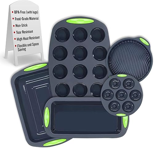 Minmalife - Molde de silicona para tartas, juegos de utensilios antiadherentes para hornear, moldes de silicona para pasteles, moldes de gelatina,