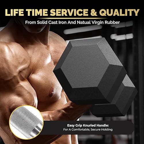 Miniatura 5 de Juego de mancuernas hexagonales con estante (5-230 libras), pesas libres de hierro fundido con revestimiento de goma para entrenamientos totales del