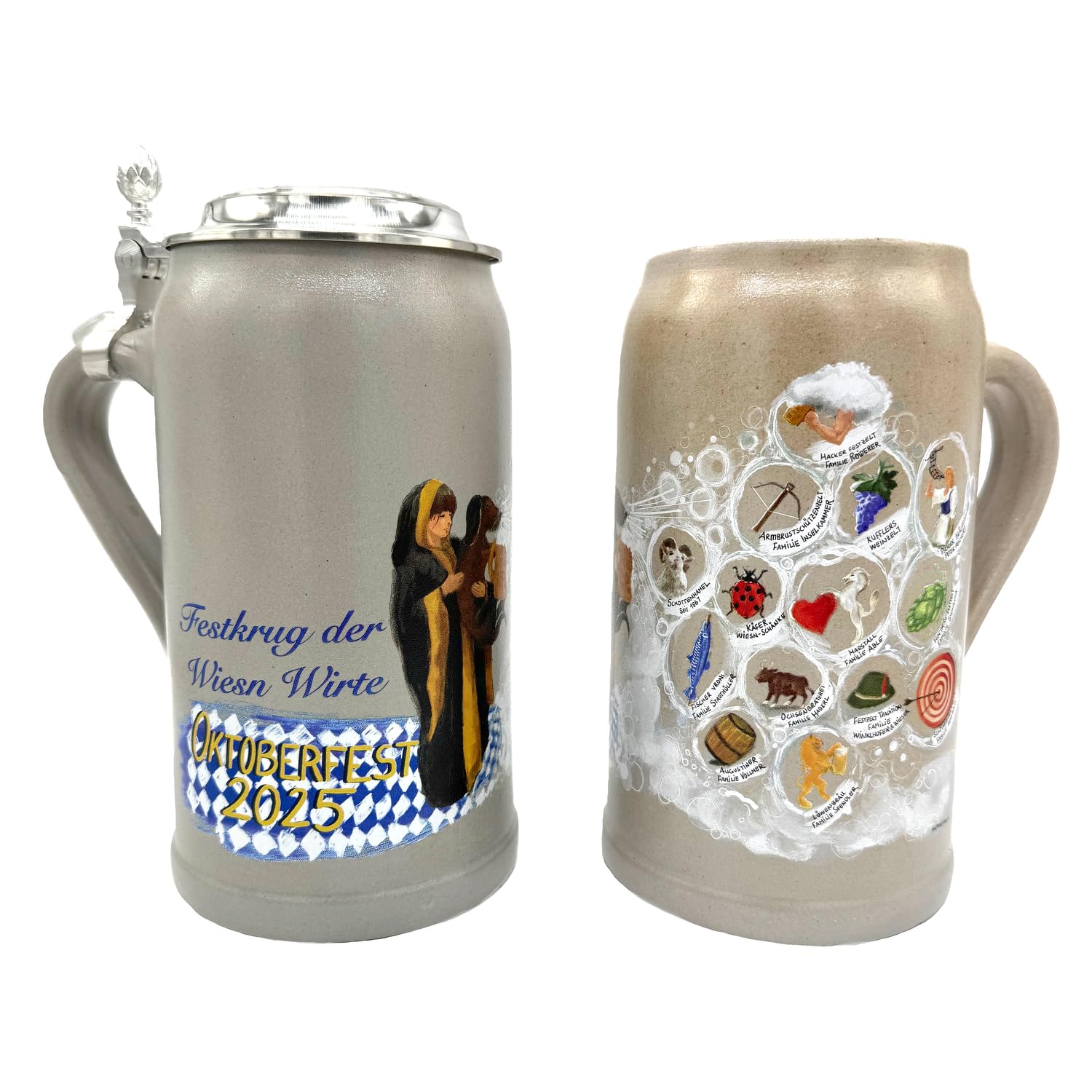 offizeller Oktoberfest Krug 2025 Wirtekrug Wiesnwirte Krug echt Salzglasiert - limitierte Stückzahl - Original Oktoberfest Bierkrug Wirtekrug Oktoberfest 2025 Masskrug (mit Deckel)