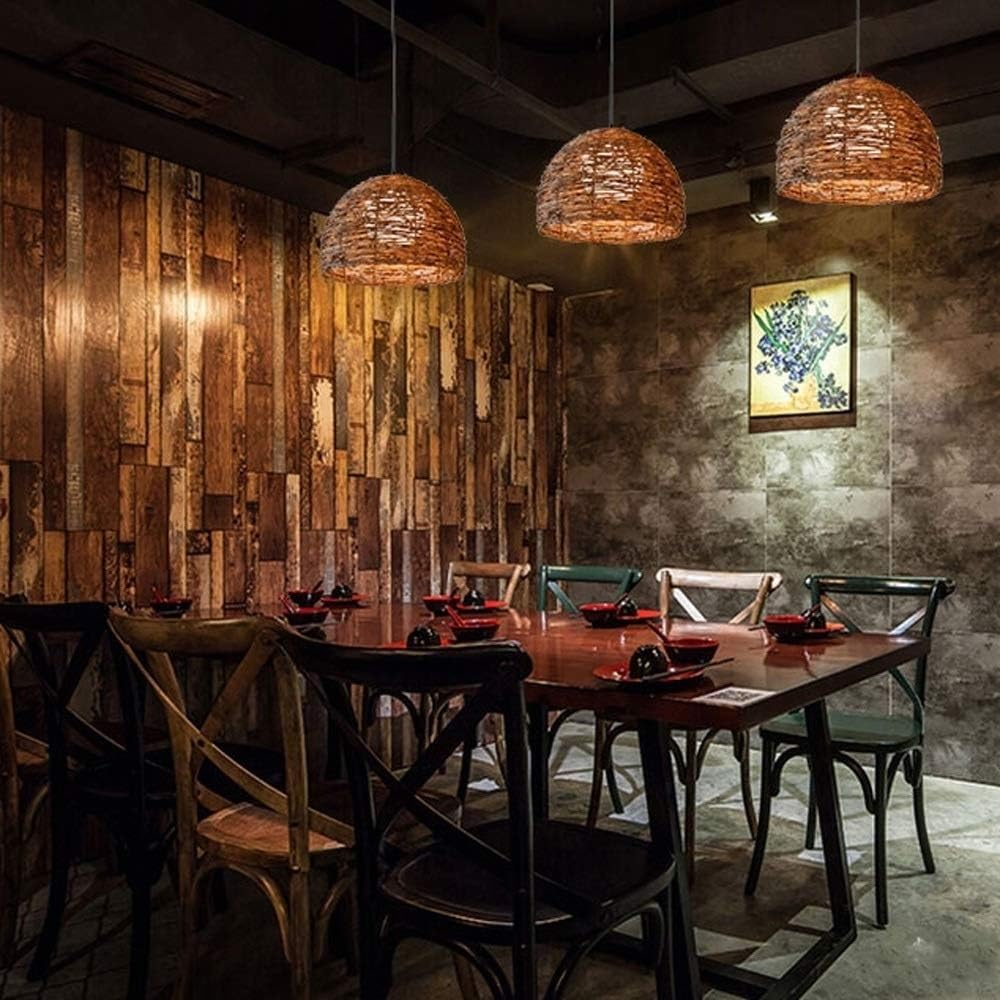 Generico LAUMZX Lampada a sospensione, lampada a Boho in vimini naturale, da soffitto a nido d'uccello a cupola, lampadario rustico fatto a mano for isola cucina, sala pranzo, camera letto