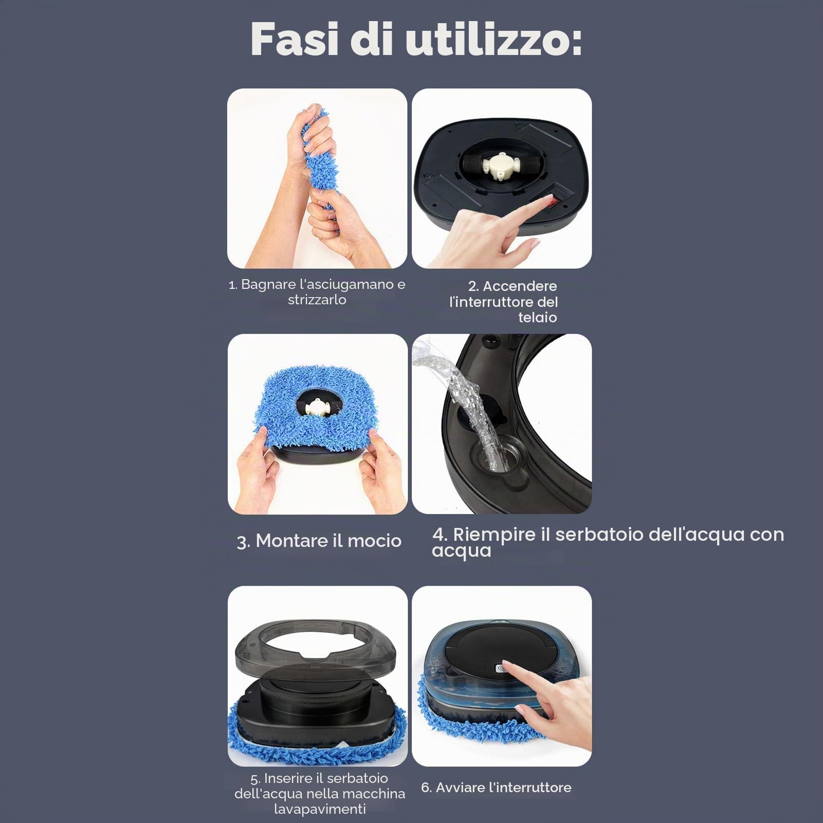 Robot Lavapavimenti Automatico, Robot di Pulizia Intelligente Robot Lavapavimenti Robot Spazzante con Serbatoio Dell'acqua per di Animali Domestici, Pavimenti Duri (Nero)