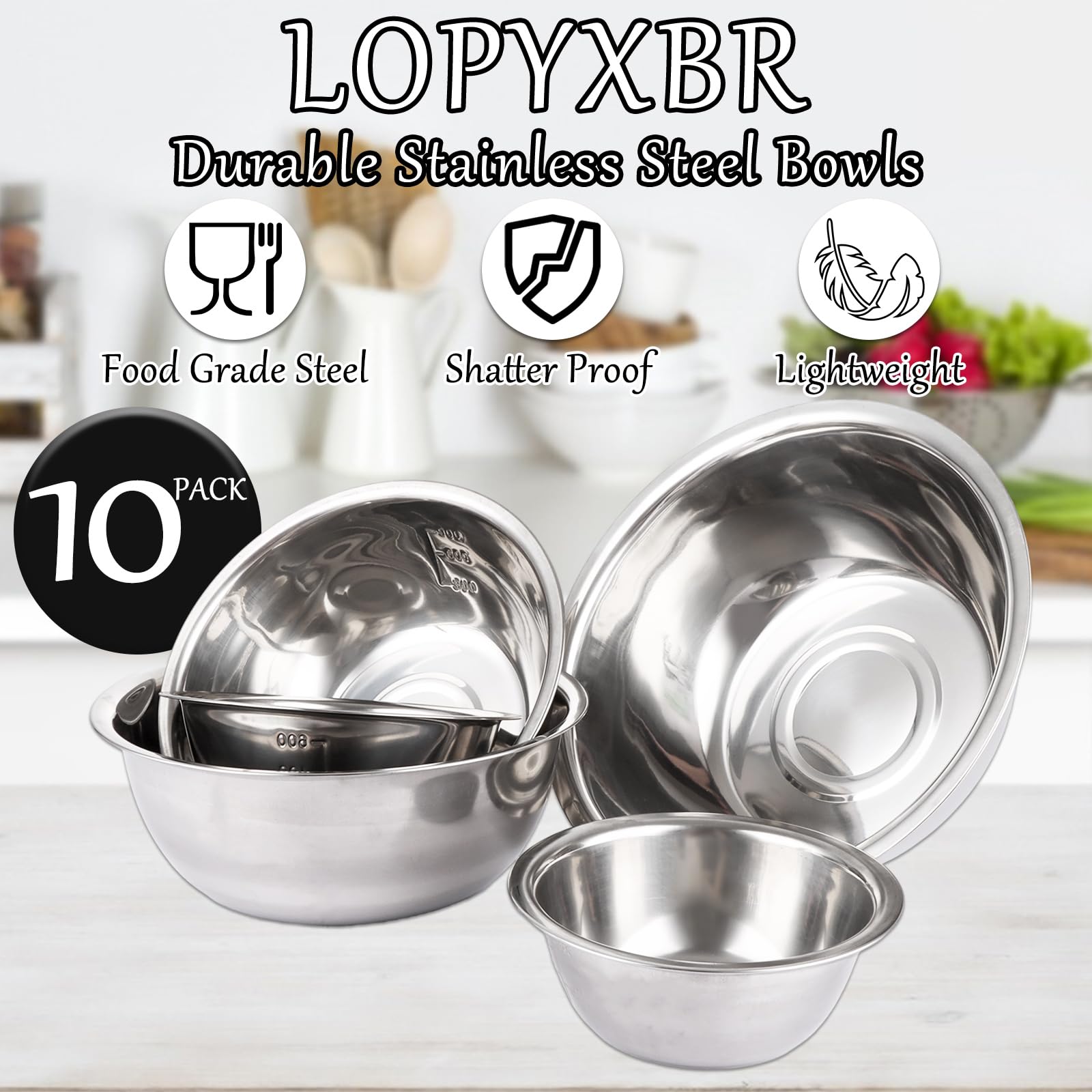 5 cuencos de acero inoxidable para hornear, cuencos de metal con marcado de medición, juego de cuencos para mezclar para cocina, preparación, apto para lavavajillas (0,58 L, 0,9 L, 1,6 L, 2,05