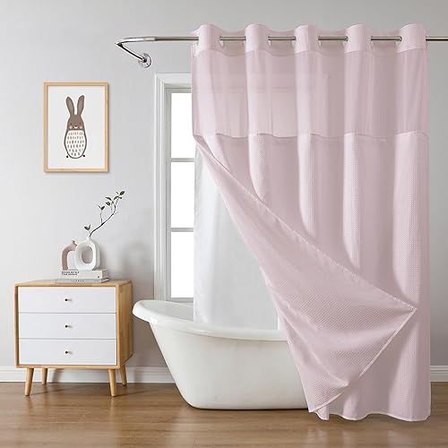 BlushPink - Cortina de ducha sin gancho con forro de repuesto a presión, tela impermeable de 230 GSM, juego de cortina de ducha para hotel, para