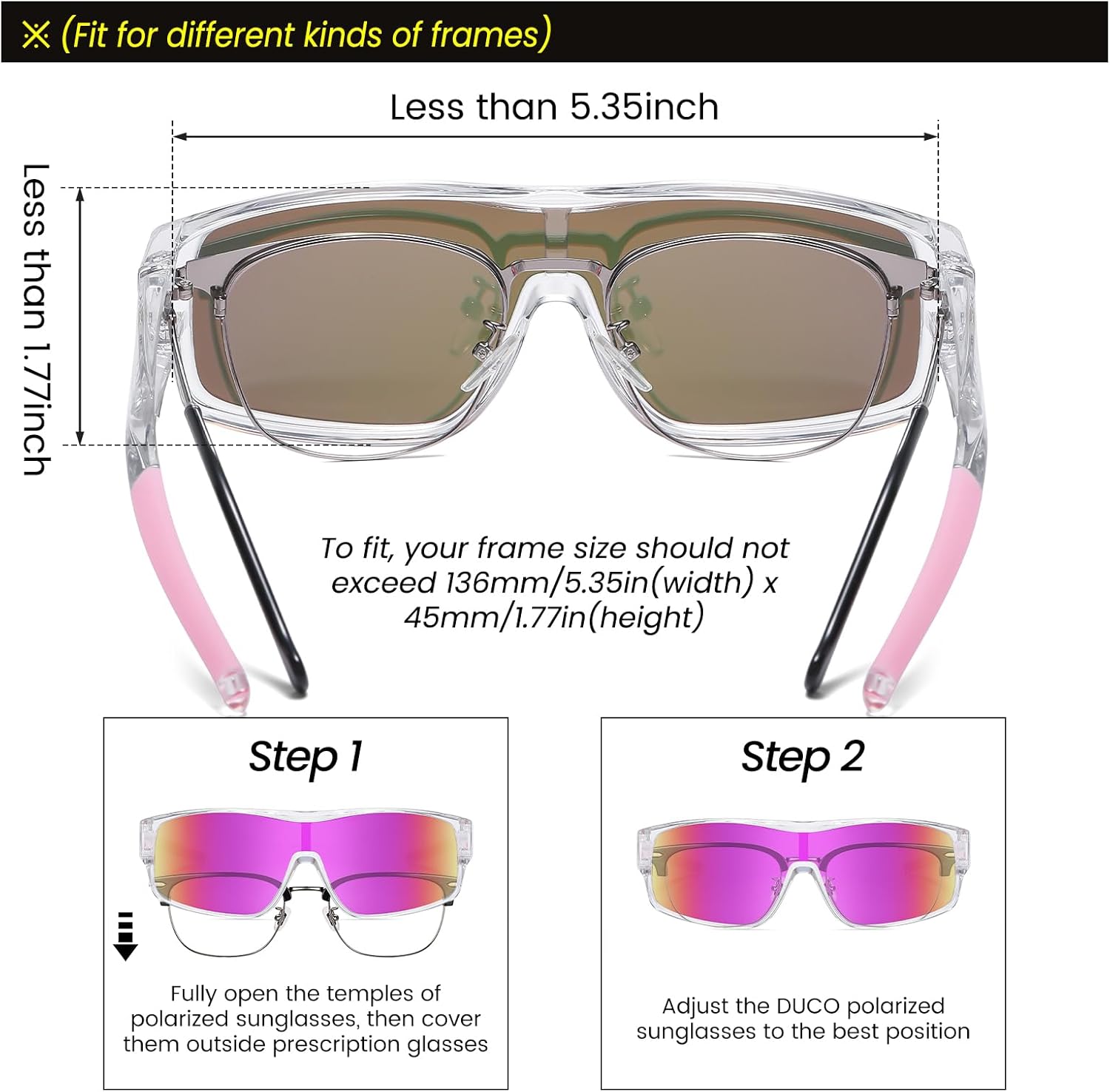 DUCO Sports Polarized Fit Over Sunglasses for Men Women Wrap Around Wear Over Glasses for Cycling Fishing (B Transparent Frame Revo Pink Lens)