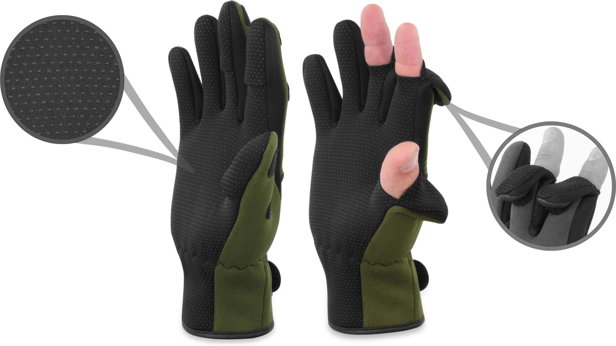 normani Anglerhandschuhe aus 3mm Titanium Neopren mit umklappbaren Fingerkuppen und rutschfesten Handinnenflächen - Wasser -und Winddicht (S-4XL)