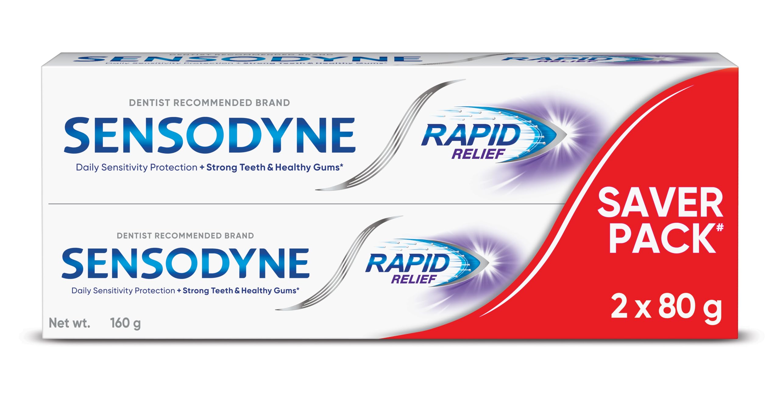Sensodyne Toothpaste Rapid Relief Combo pack, Sensitive tooth paste to help beat sensitivity fast, 160 gm multi-pack (80 gm x 2)