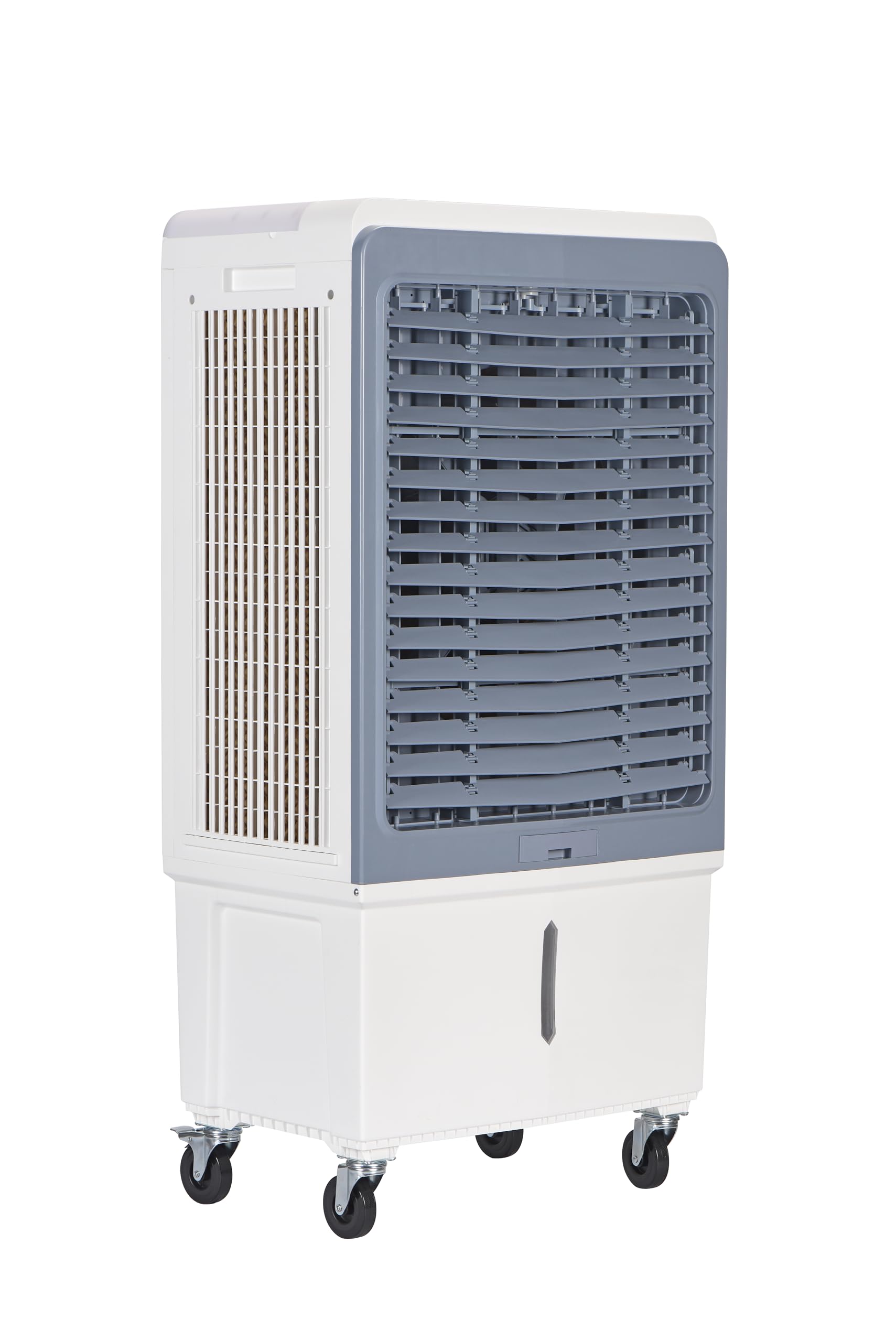Uthfy Evaporative Cooler 47 Inch, a tall white and grey unit with casters.