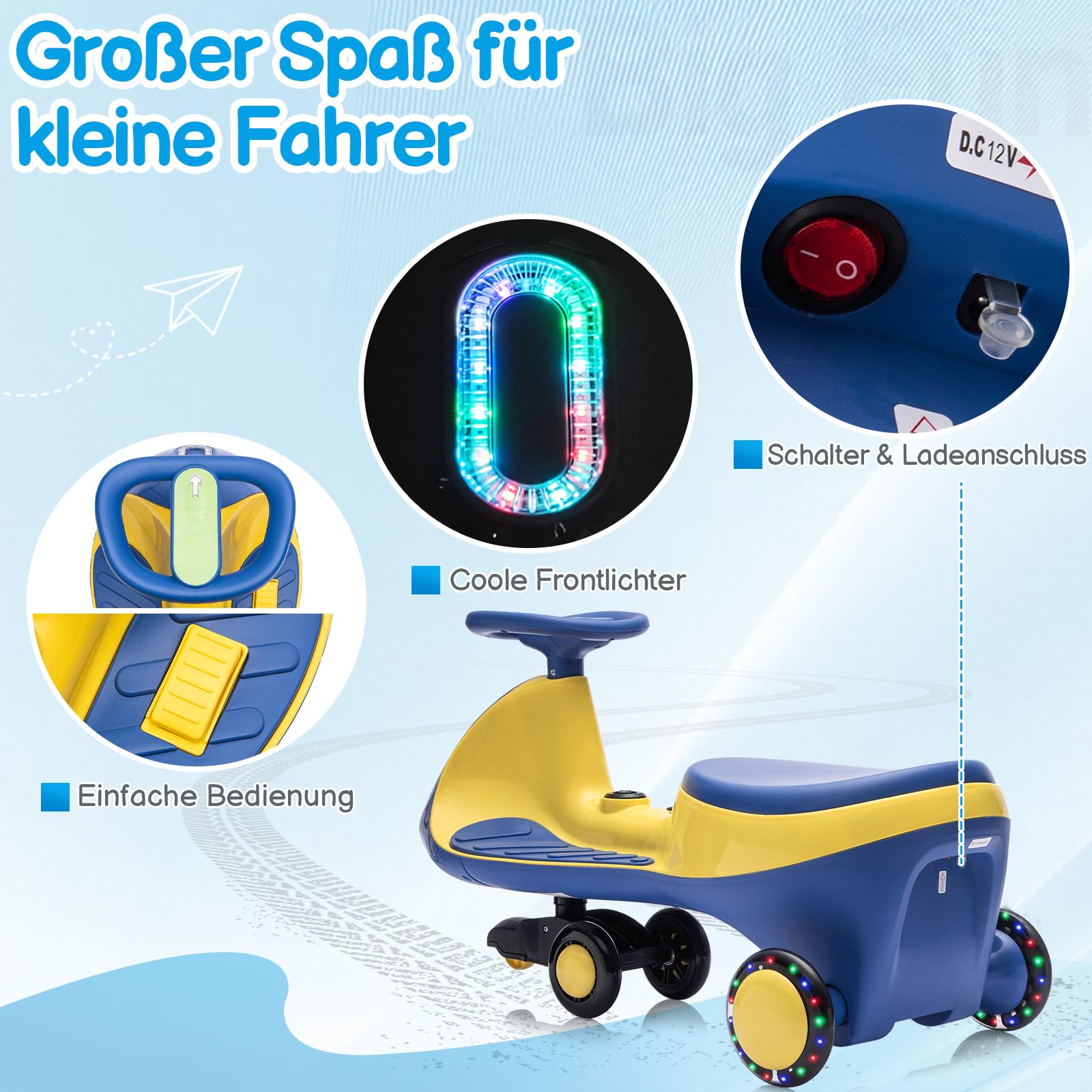 LALAHO Kinder Elektroauto Elektrisches Rutschauto 12V | Elektrisches Rutschauto mit Pedal, Kinderauto Elektrisch, 2 Geschwindigkeit Kippschutz, für Kind ab 3 Jahren