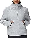 THE GYM PEOPLE Womens' Half Zip Pullover Fleece Stand Collar Crop Sweatshirt with Pockets Thumb Hole