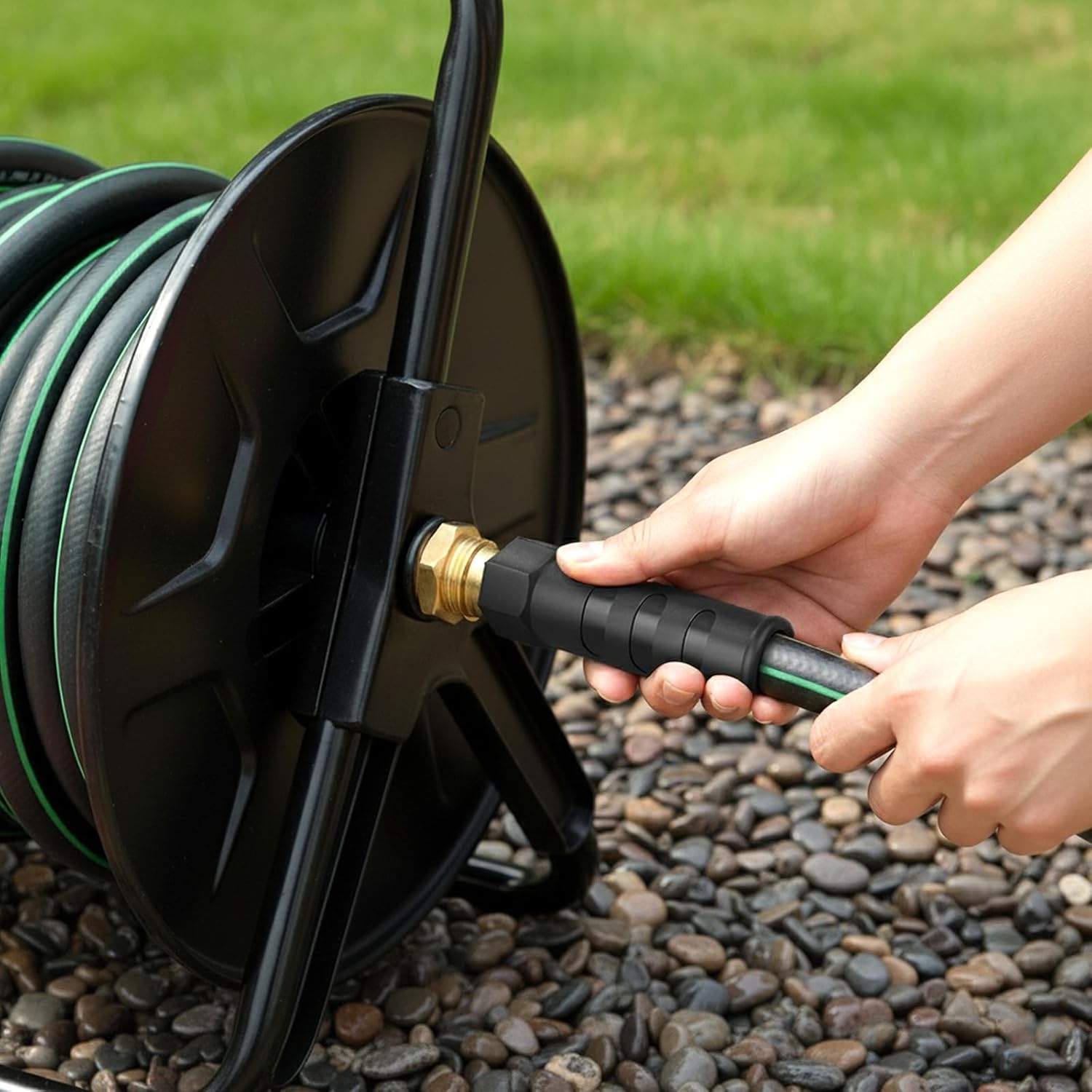 Heavy Duty Garden Hose 50 ft, NON-EXPANDABLE Water Hose with 10 Function Spray Nozzle, Lightweight Kink-less Hybrid Hose with Swivel Handle, Male to Female Fittings