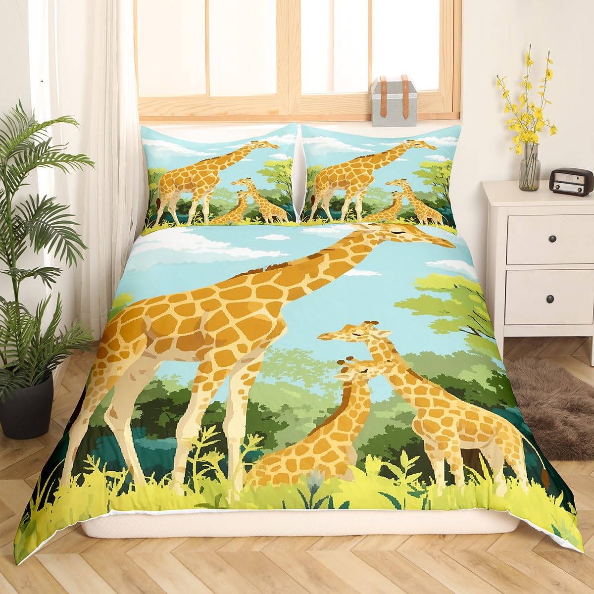 Housse de couette girafe pour transformer une chambre d'enfant sans refaire la peinture