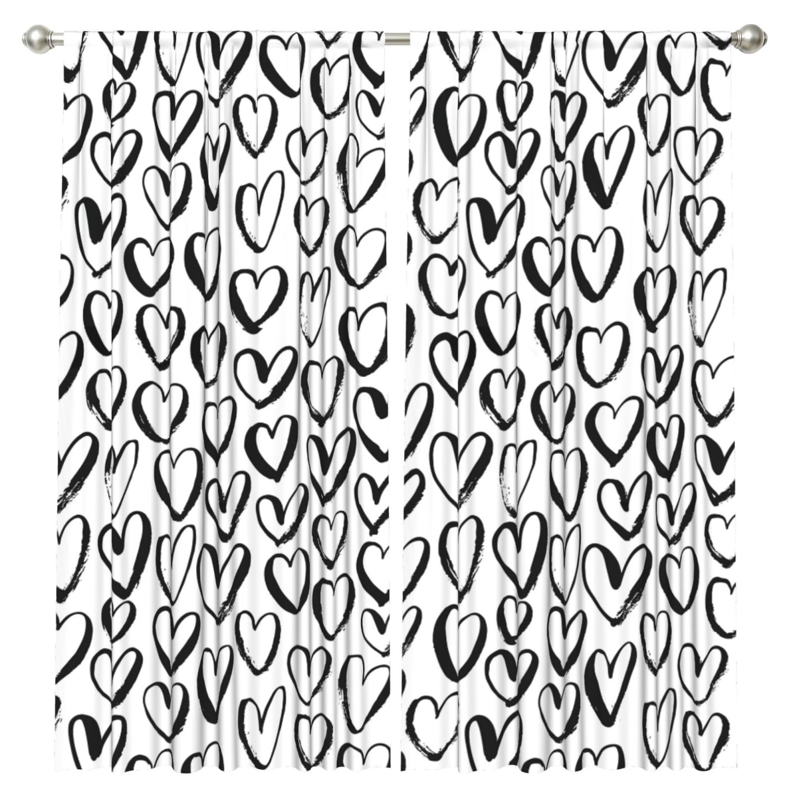 InOmak Seamless Pattern With Hearts, 2 Panels Window Curtains 52 x 84 Inch Blackout Curtains for Living Room Bedroom