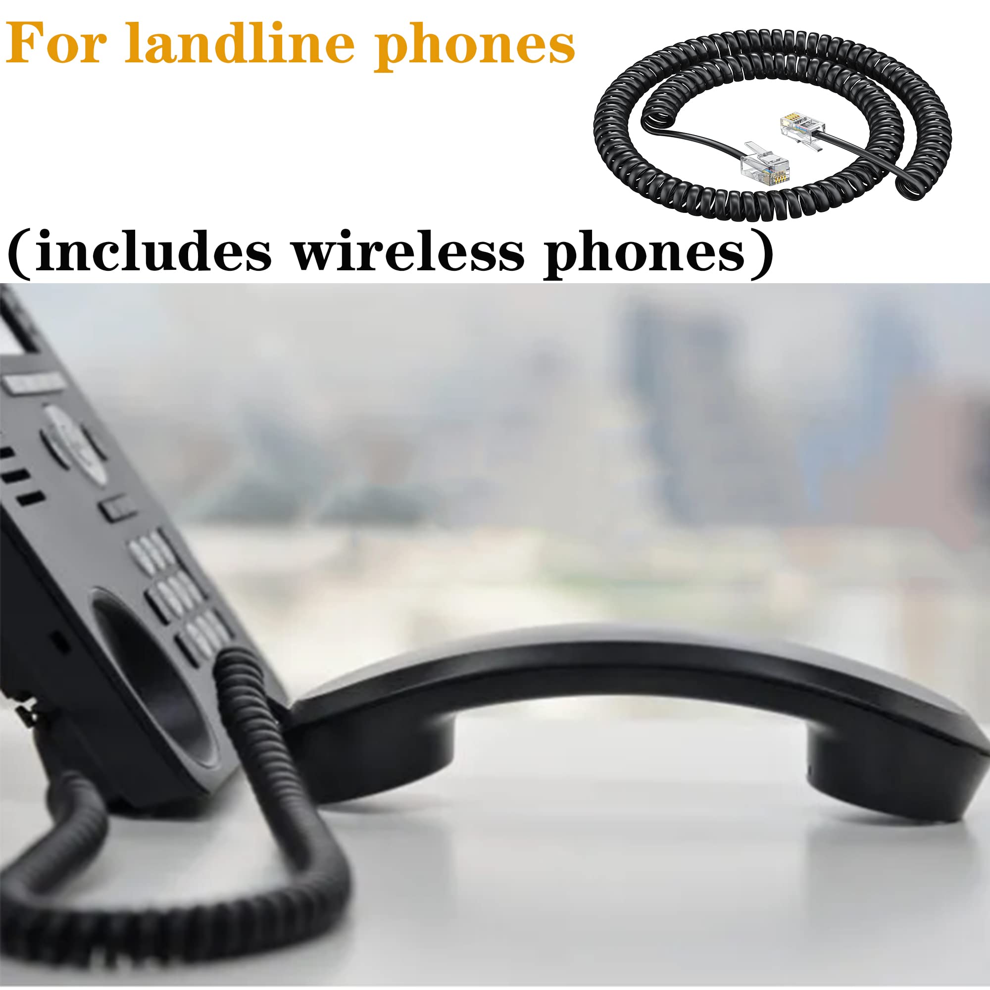 Cavo telefonico RJ9 4P4C, cavo telefonico a spirale, confezione da 10 pezzi da 2,4 m non arrotolato, cavo a spirale per telefono fisso RJ9 4P4C, accessorio telefonico – Confezione da 20