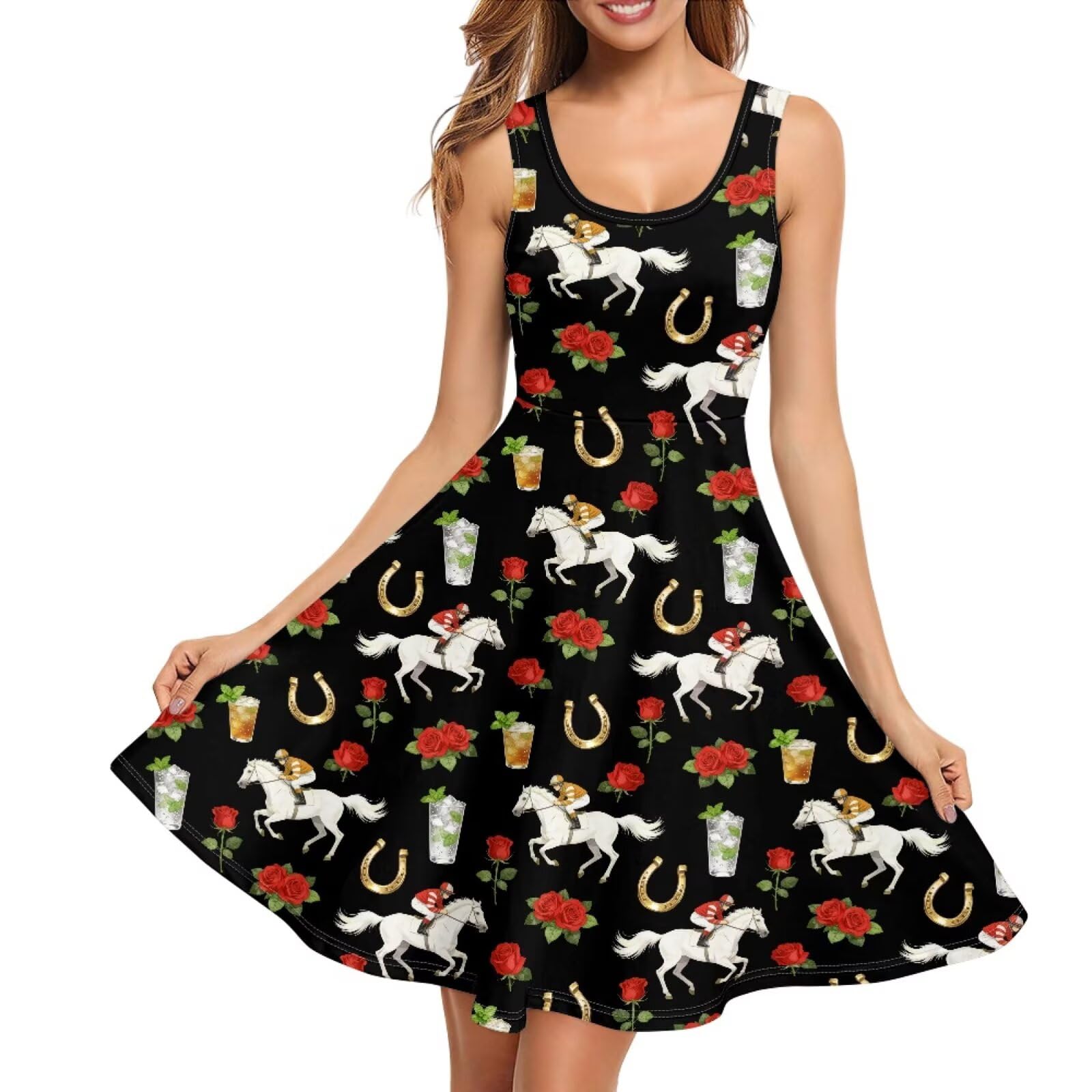 Women Stylish Tank Dresses Sleeveless Round Neck Midi Casual Dress with Pocket for Summer