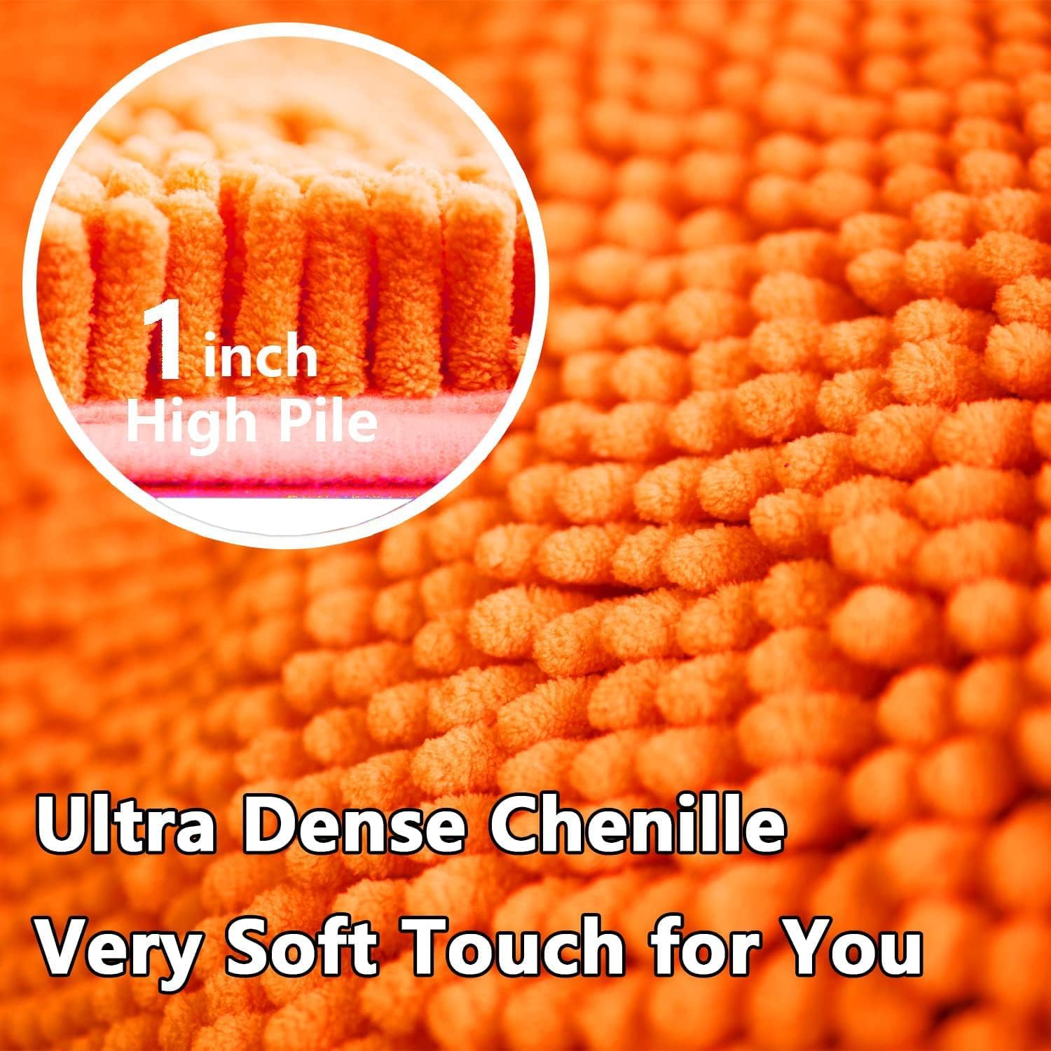 Bathroom Rugs Chenille, Extra Thick and Absorbent, Non-Slip, Machine Washable, Dry Quckily, Soft Cozy Plush, Used Under Shower Bathtub and Sink, Bath mat Sets Orange
