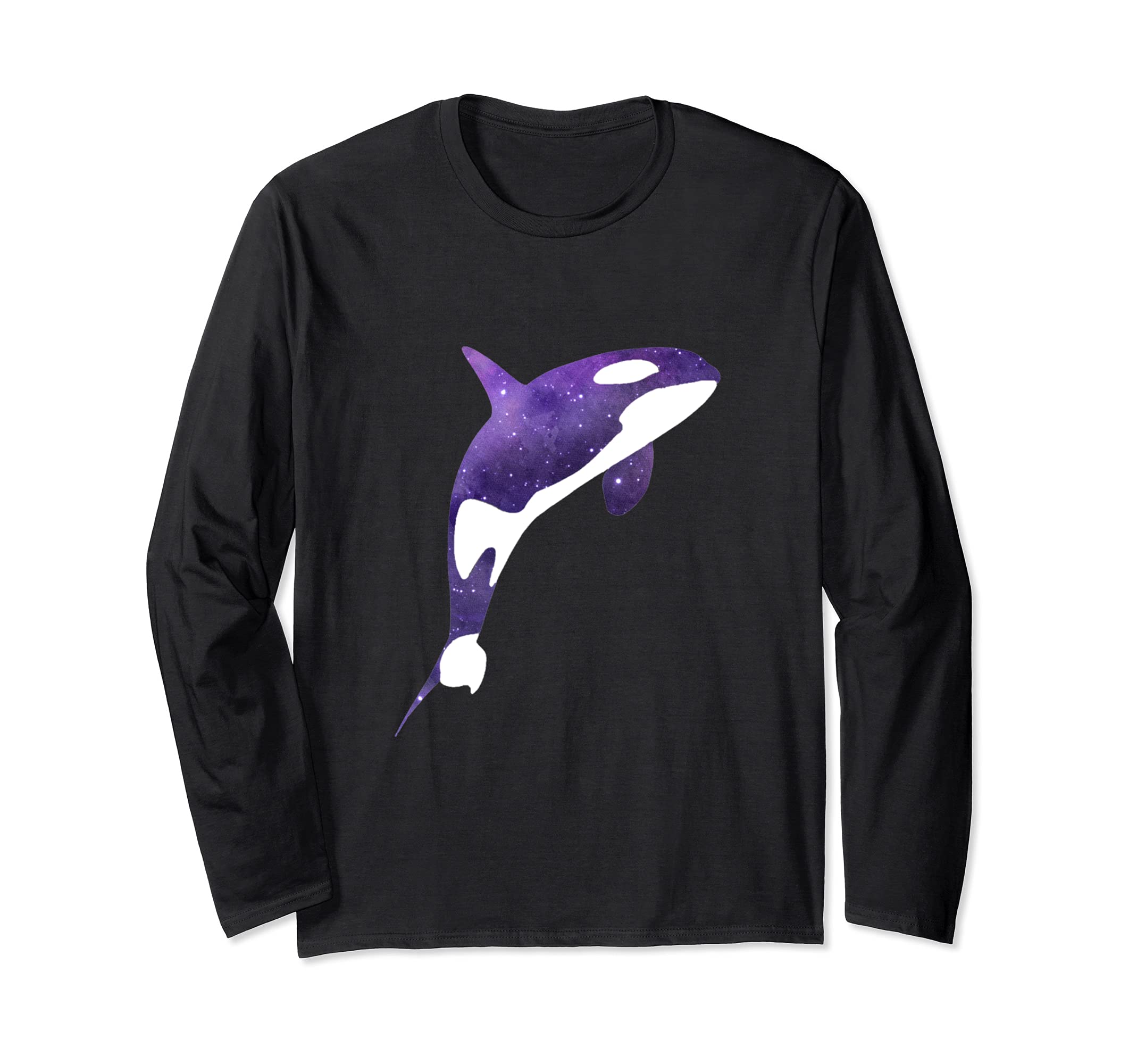 Space Orca Whale The Universe Long Sleeve T-Shirt, Black