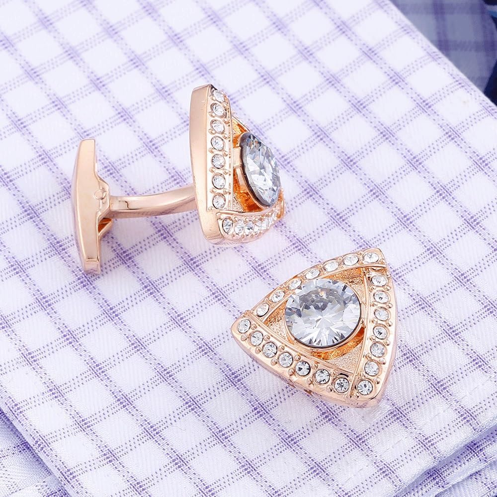 Personalized Geometry Full of Diamond White Crystal French Cufflinks Gold Men's Shirt Cufflinks