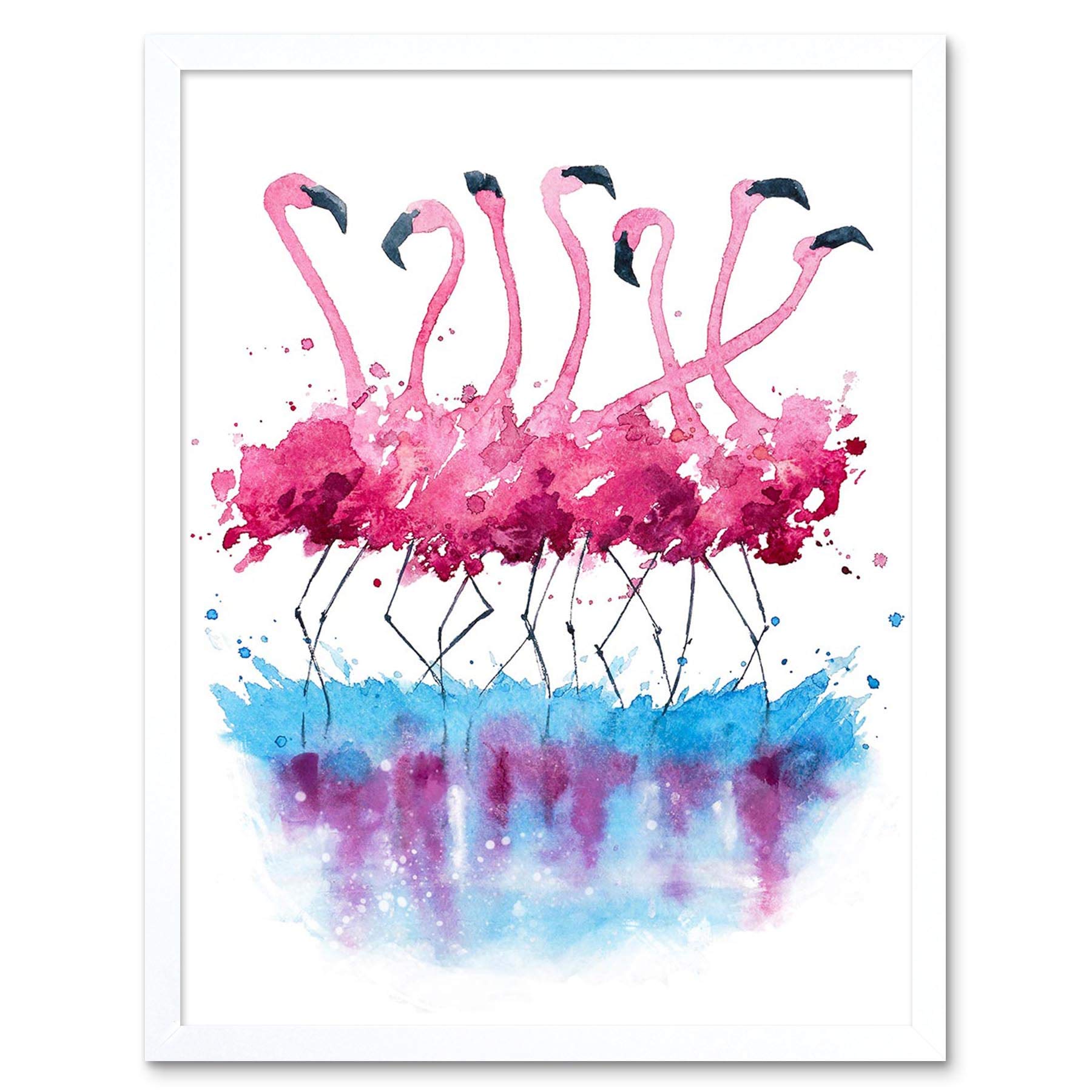 Wee Blue Coo Flamingos Dancing Watercolour Art Print Framed Poster Wall Decor 12X16 Inch