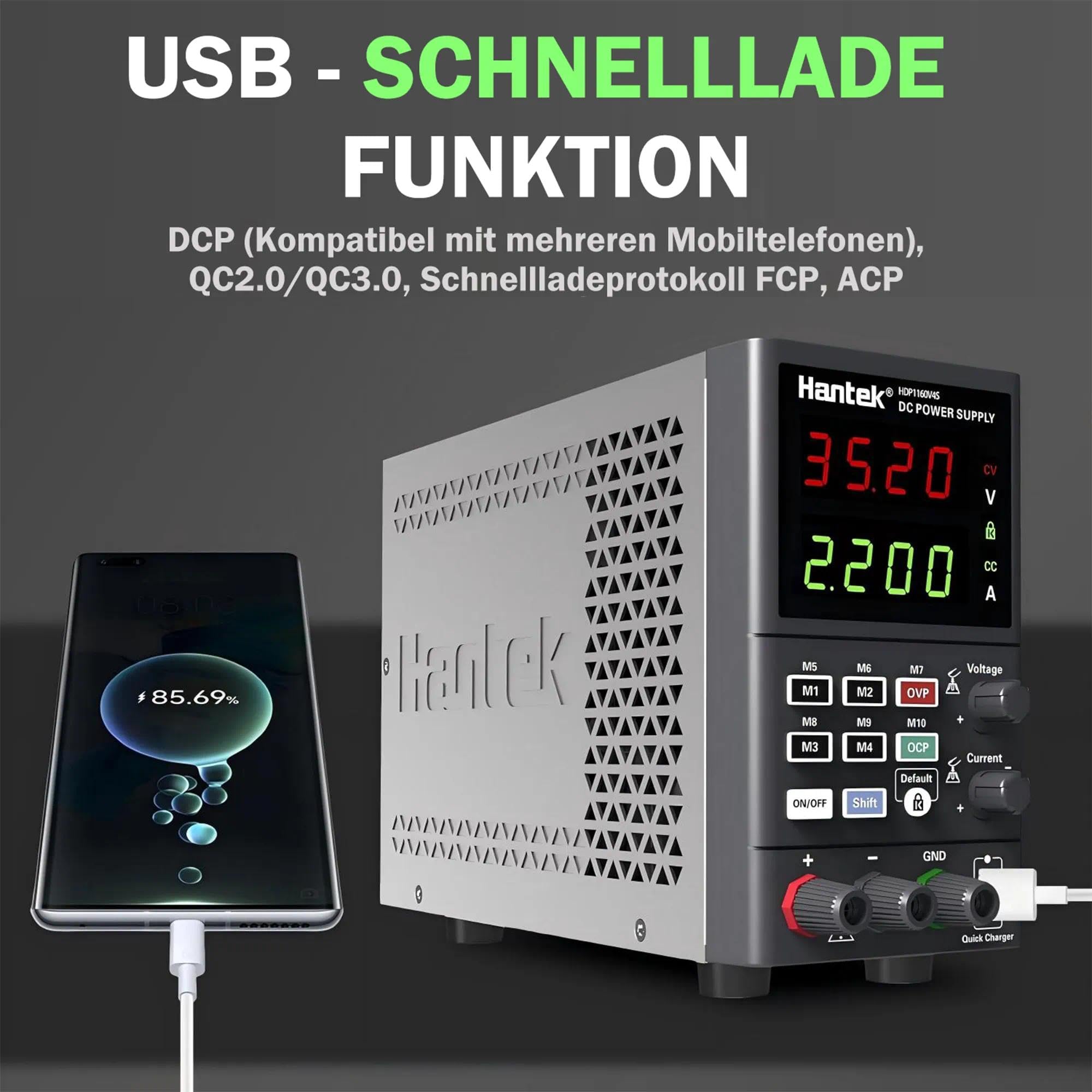 Hantek HDP1160V4S Programmierbares DC/AC Labornetzteil 160V 4A 180W 10-100mV/1mA 4-stelliger Display-Eingang 230V/115V Speicherfunktionen bis zu 10 Gruppen, Produktionslinie, Heimreparatur