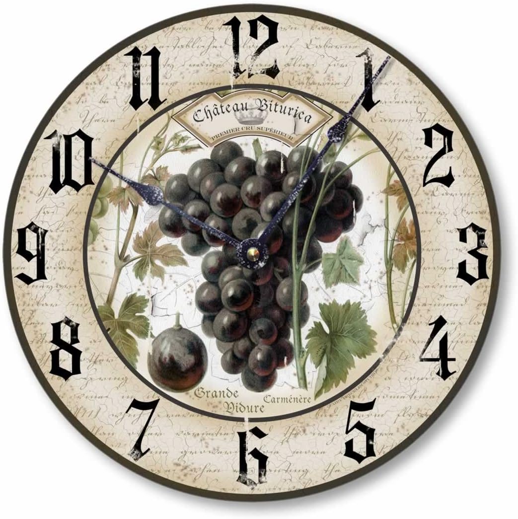 Item C1230 Vintage Style 10.5 Inch Wine Grapes Wall Clock