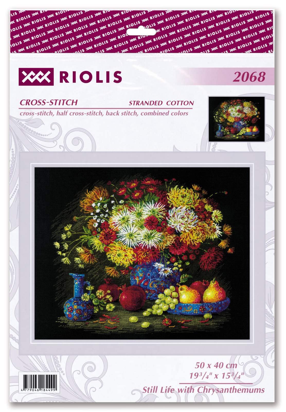Riolis Kreuzstich-Set „Chrysanthemenstrauß“ – Mit Wollgarn & 14er Aida, Fertig Wird’s 30x40 Cm