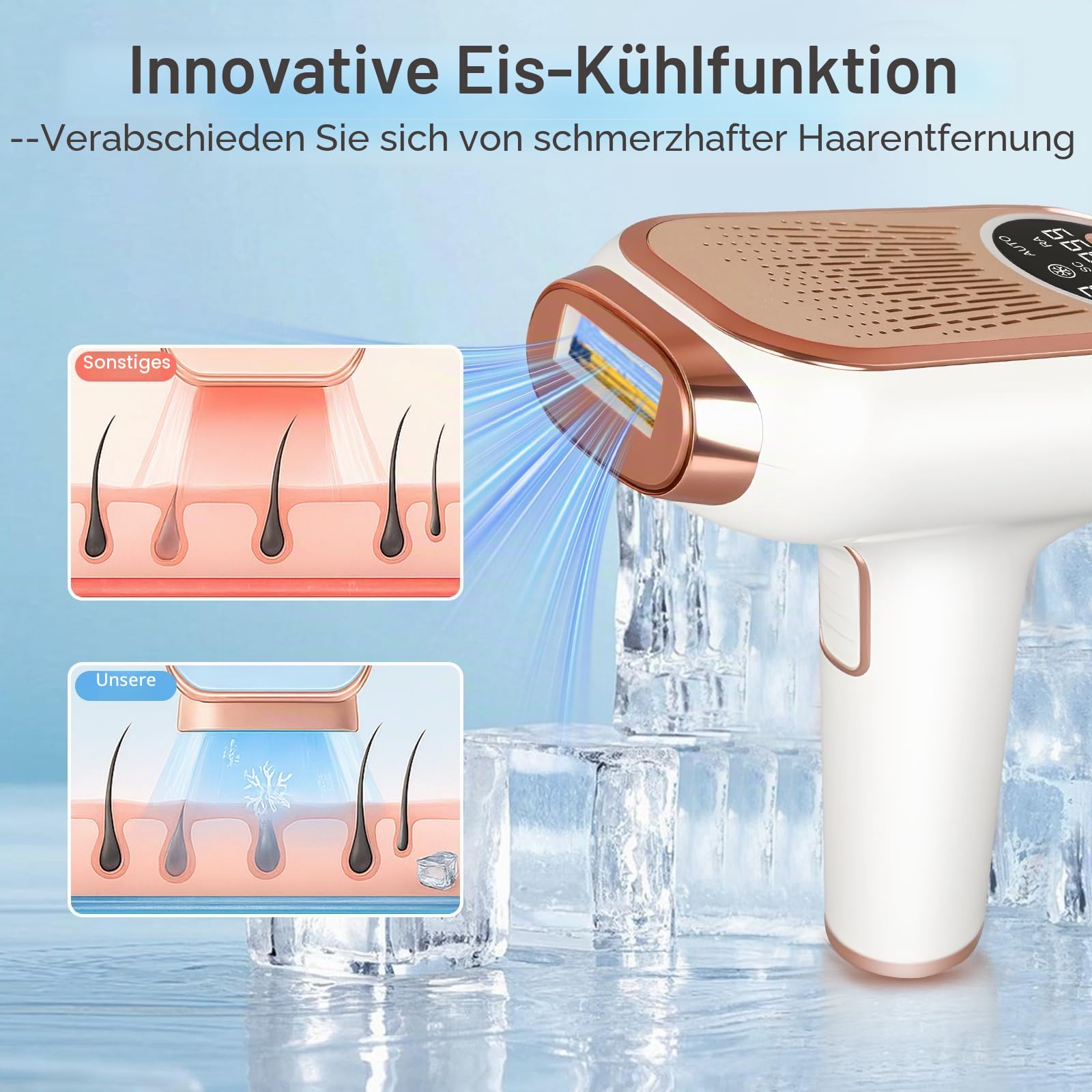 IPL Haarentfernung mit Gefrierfunktion – Schmerzfreies IPL Gerät mit 3 Modi (HR/SC/RA), 9 Energiestufen, 999.999 Lichtimpulse für Damen & Herren – Ideal für Gesicht, Bikini, Beine & Körper