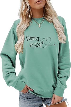 Vacay Mode Sweatshirt, Airplane Mode Women Pullover Tops Funny Vacation Shirt Traveler Gifts