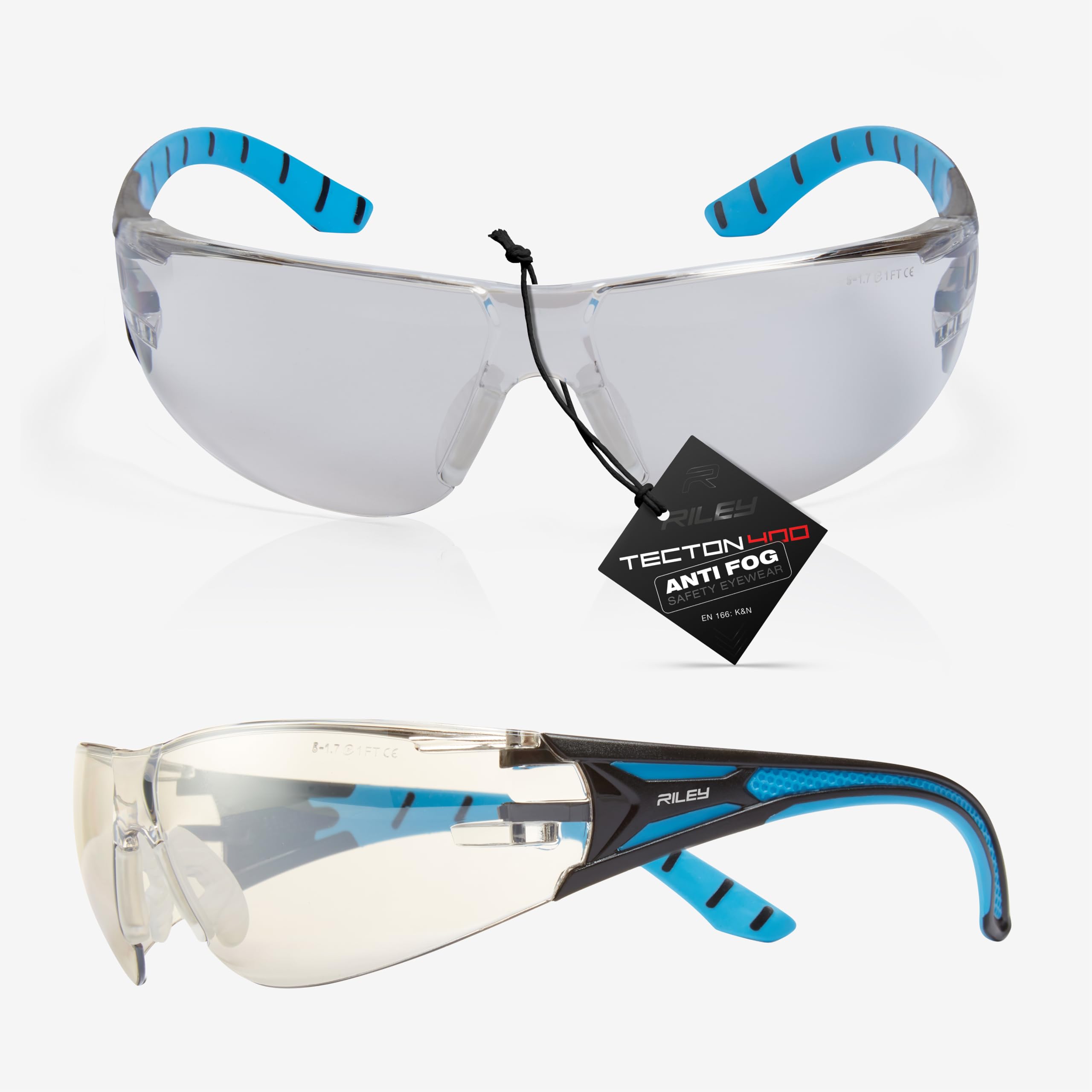 Riley Stream Sports Style Safety Glasses for Work, Cycling & Running – Protective Glasses with Wraparound Polycarbonate Lens, Anti-Fog Anti-Scratch Coating & Adjustable Nose Bridge – B-Indoor/Outdoor
