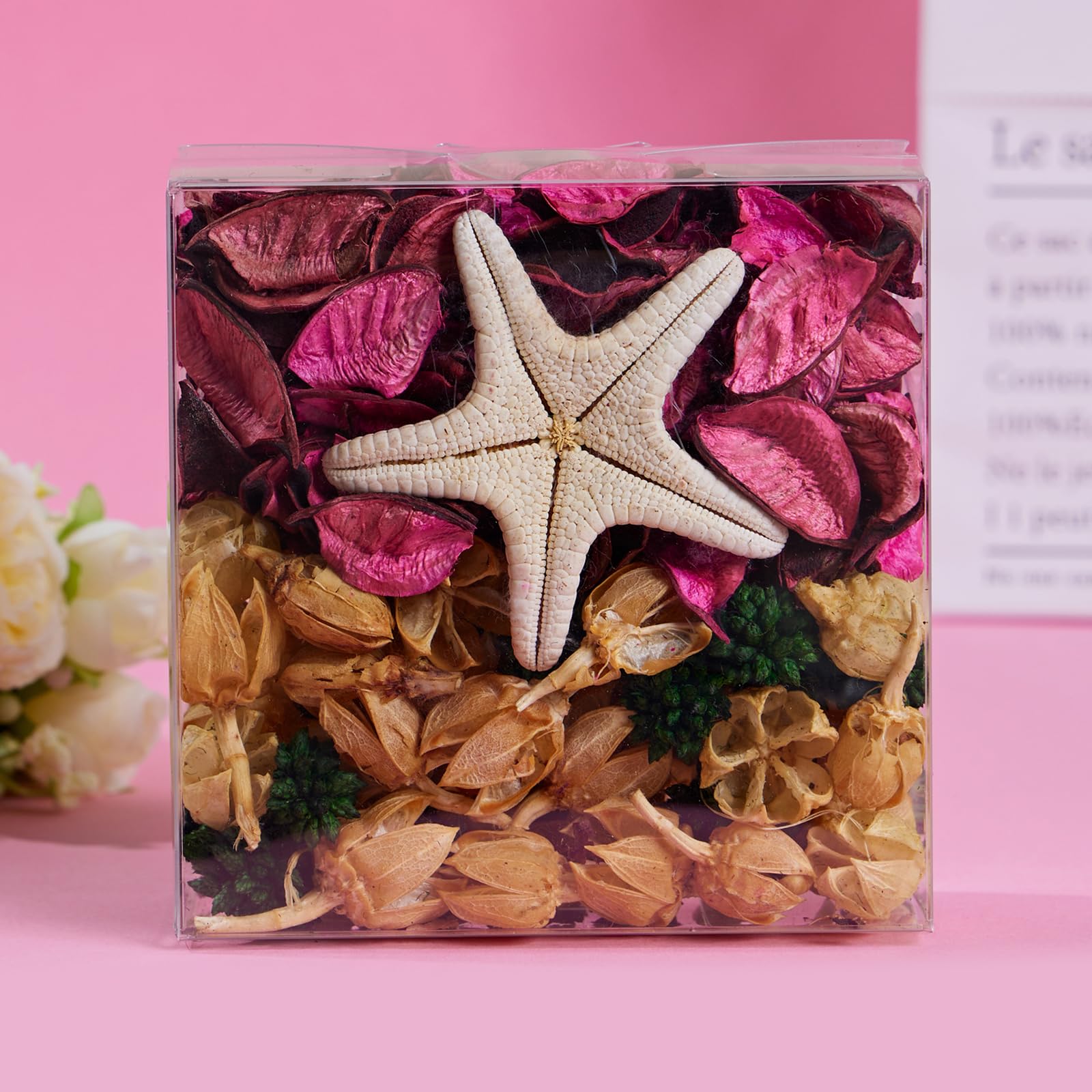 Pretysnow Rose Scented Sachets Bags - Long-Lasting Pink Potpourri Dried Flowers | Bowl & Vase Filler | Coastal Style Home Fragrance Décor for Bathroom, Living Room, Bedroom, Office (4.9oz/140g)