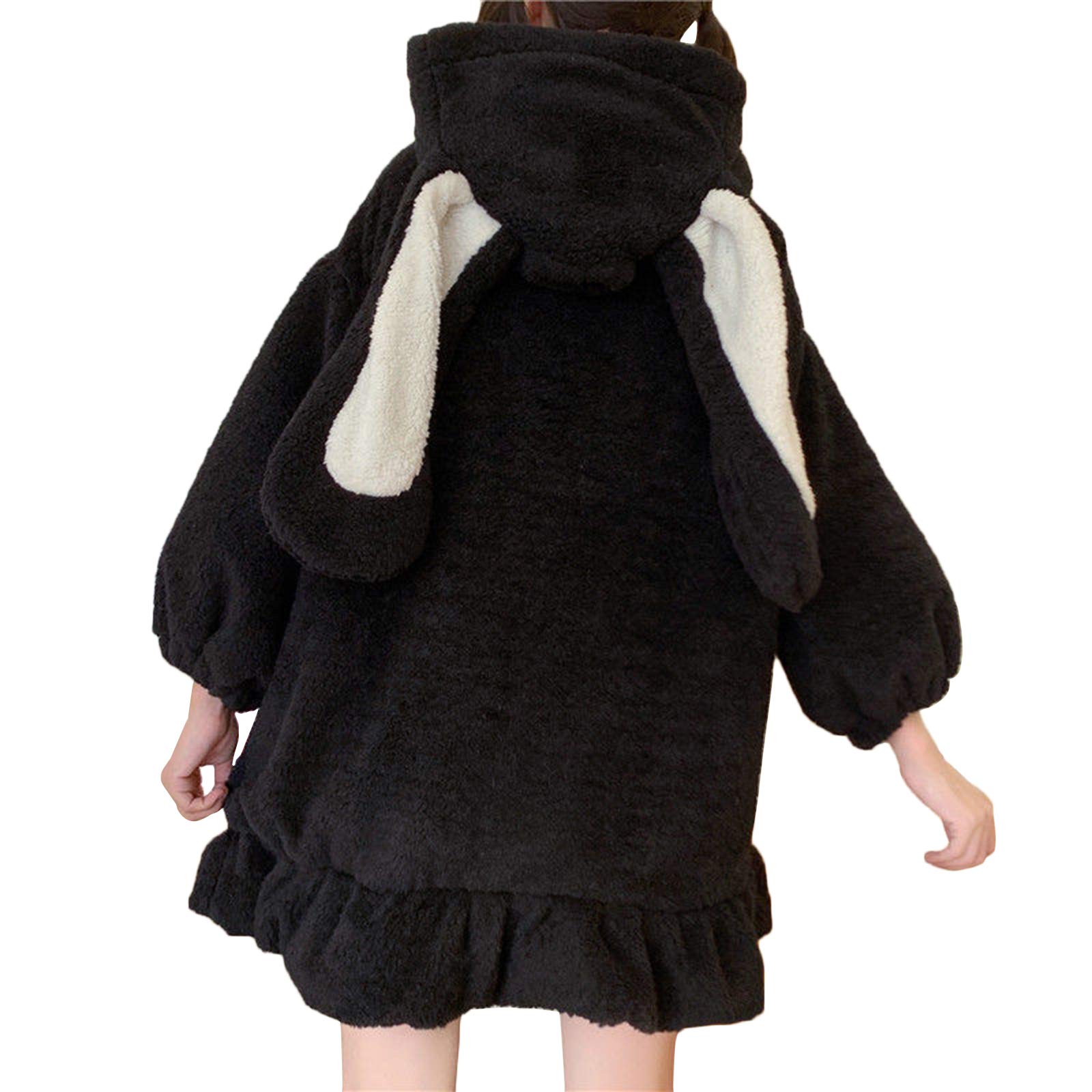 YEMOCILE Damen Cute Bunny Ear Langarm Fuzzy Fluffy Rabbit Tops Sweatshirt Hoodie Jacke Mäntel