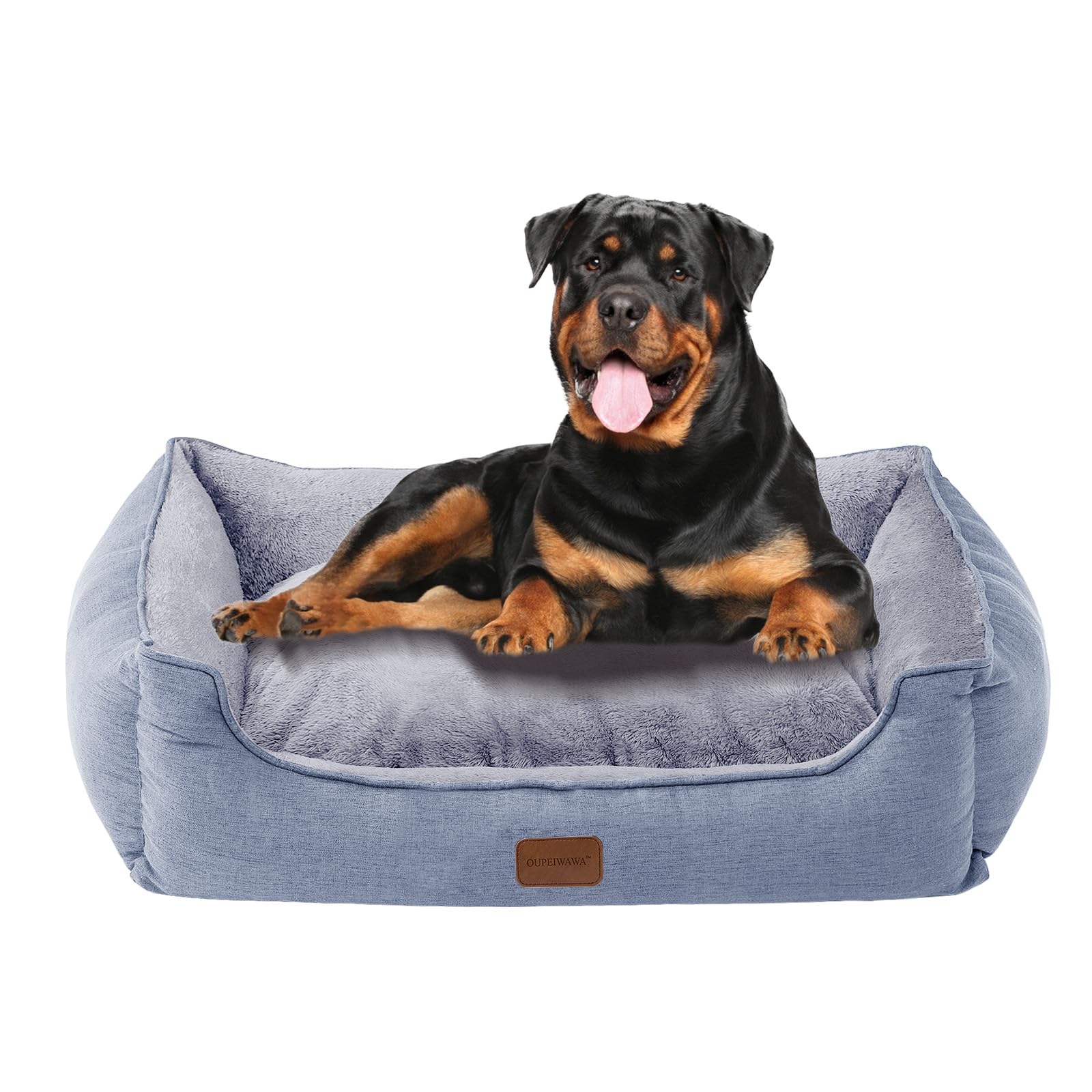 OUPEIWAWA Orthopaedic Dog Bed for Medium and Large Dogs, 73 x 59 x 18 cm, Super Soft and Cosy, Dog Basket with High Edge, Removable and Washable Cover, Non-Slip, Light Grey, Indoor/Car