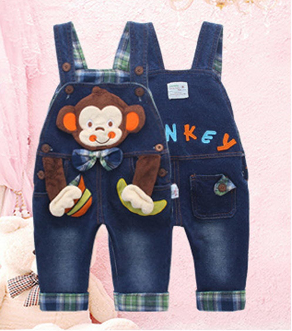 KIDSCOOL SPACE Baby Boy Girl Jean Overalls,Toddler Denim 3D Monkey Dungarees Pants - Image 4