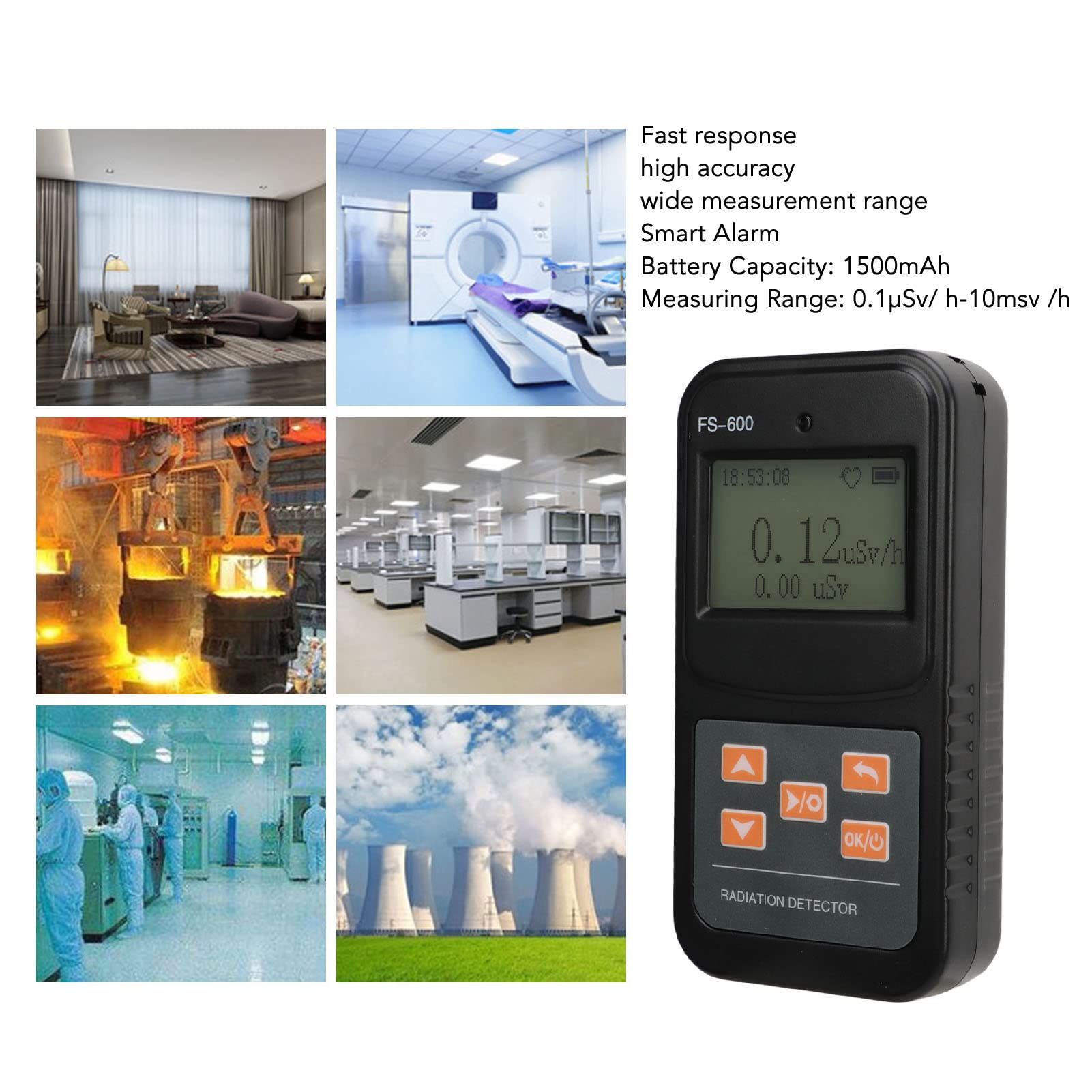 Geiger Counter, Nuclear Radiation Detector, Portable Beta Gamma XRay Monitor Meter, Digital Display, High Accuracy (Black)